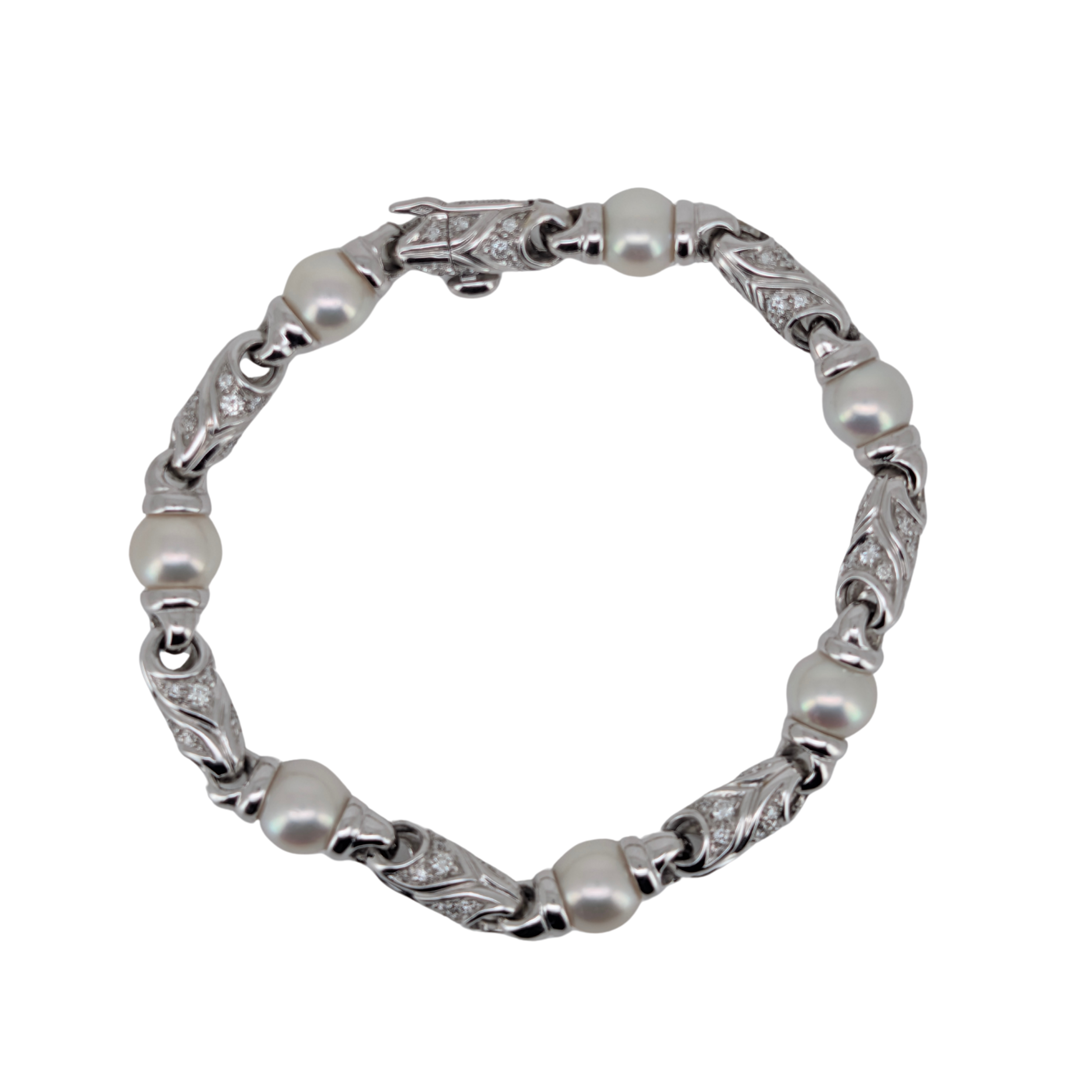 Bvlgari Passo Doppio Pearl & Diamond Link Bracelet in 18K White Gold