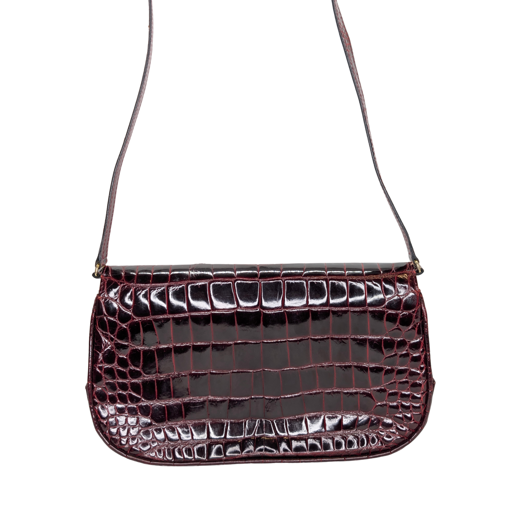 Gucci Crocodile Embossed Shoulder Bag Burgundy