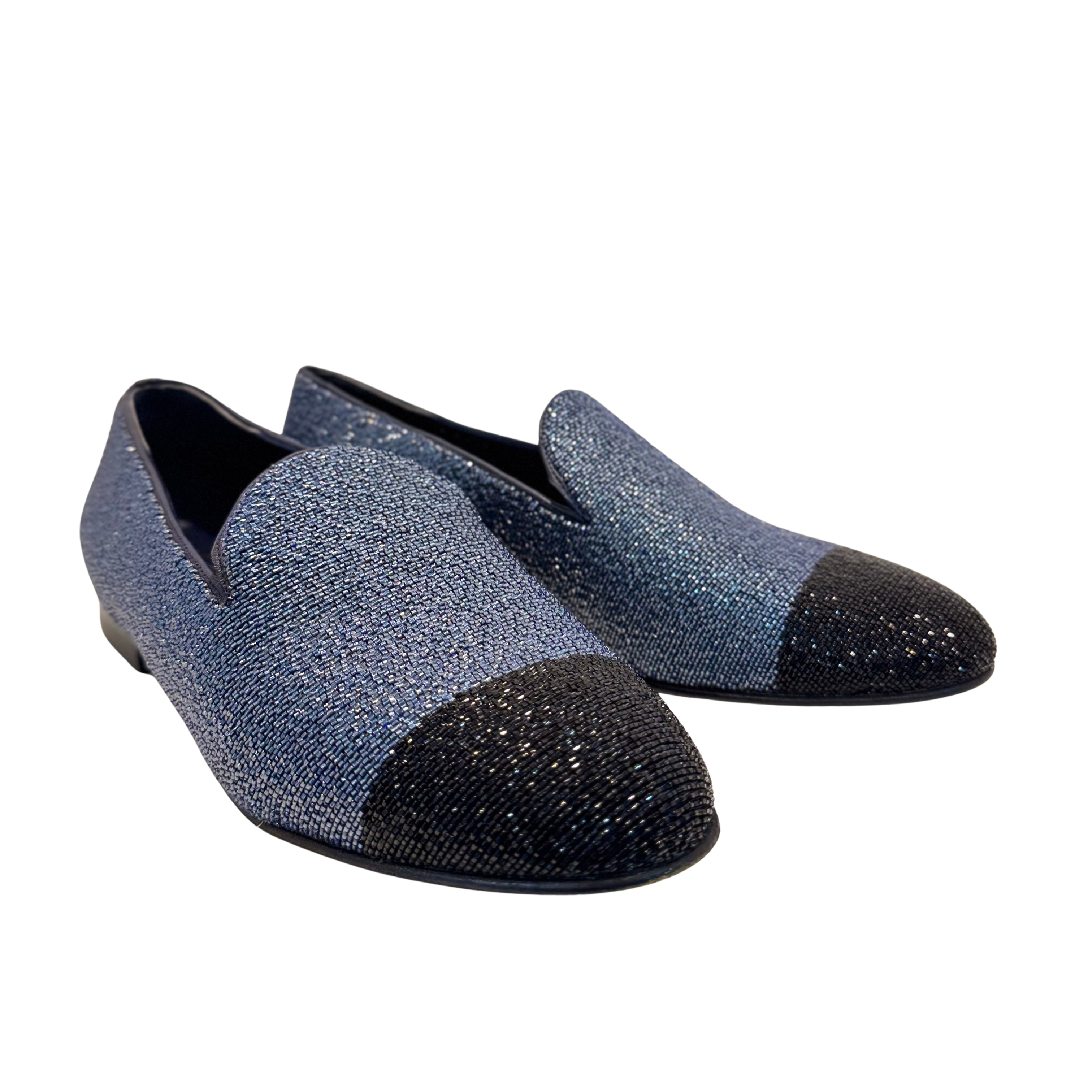 Chanel Glitter Loafers Lurex Fabric 38 Blue/Black