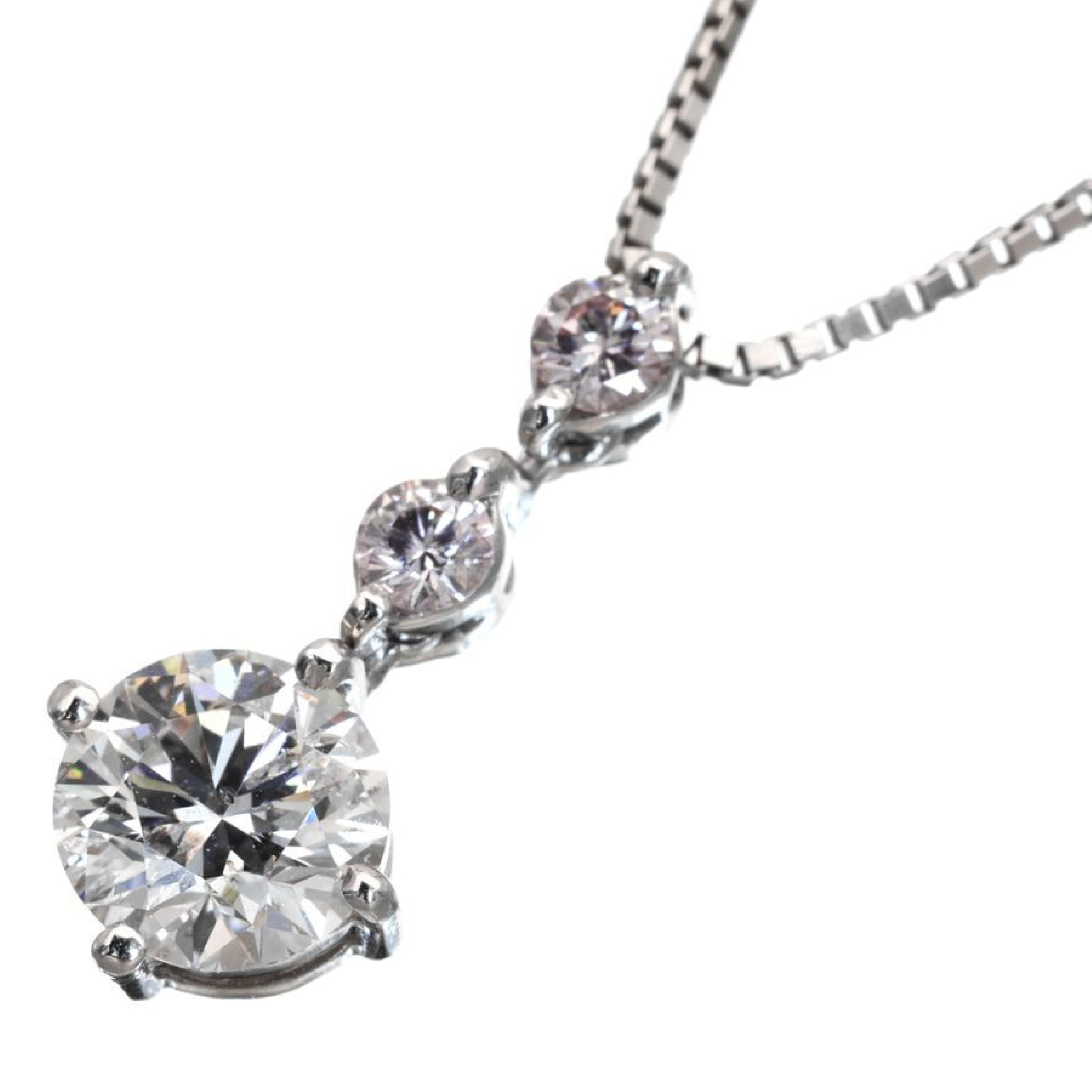 0.63Ct Natural Diamond Three-Stone Drop Pendant Necklace In Platinum