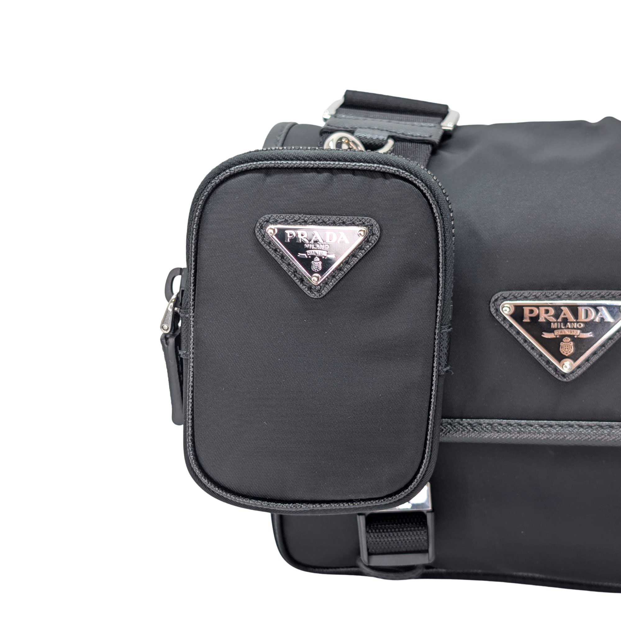 Prada Re-Nylon and Saffiano Leather Shoulder Bag Black