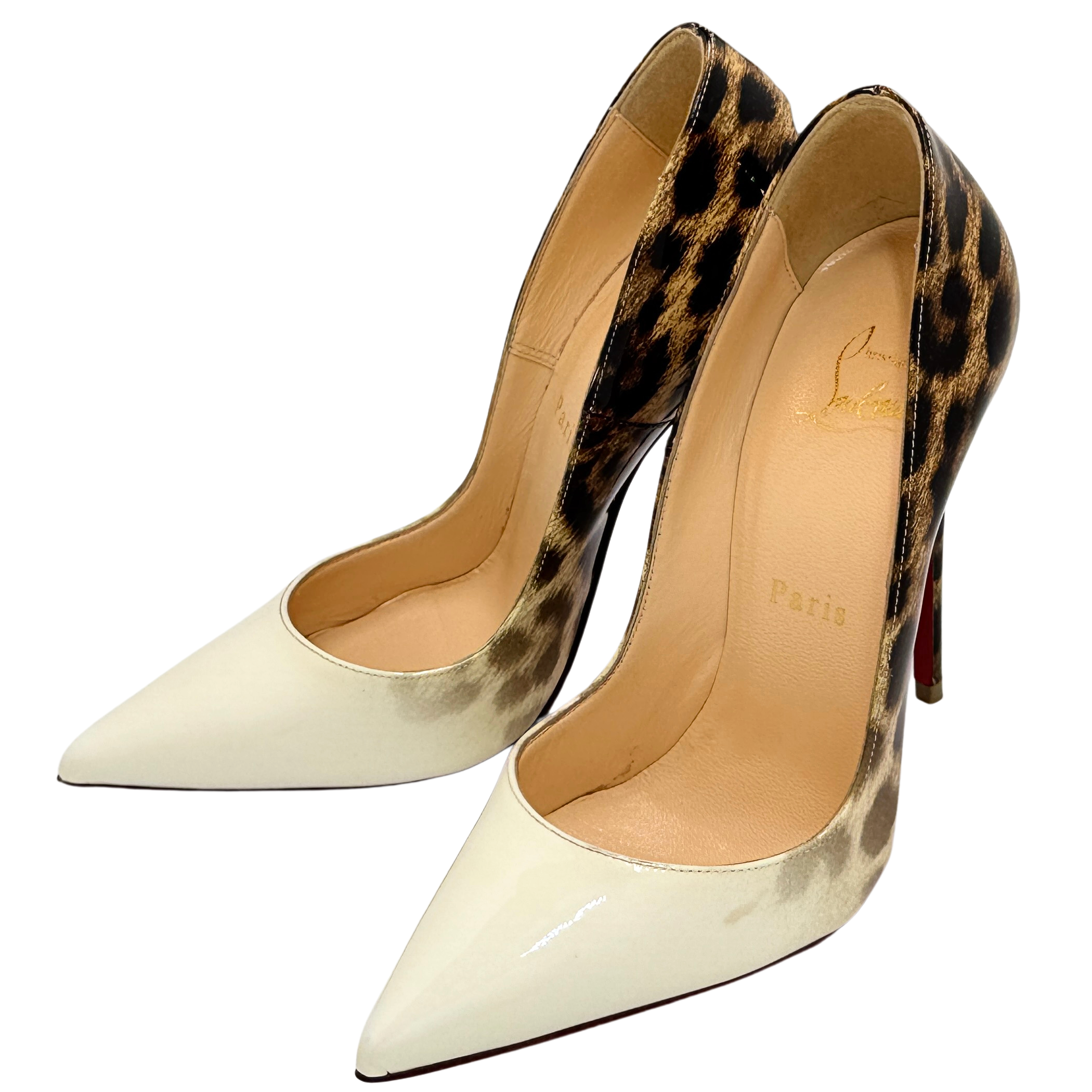 Christian Louboutin White Leopard Print So Kate Pumps 36