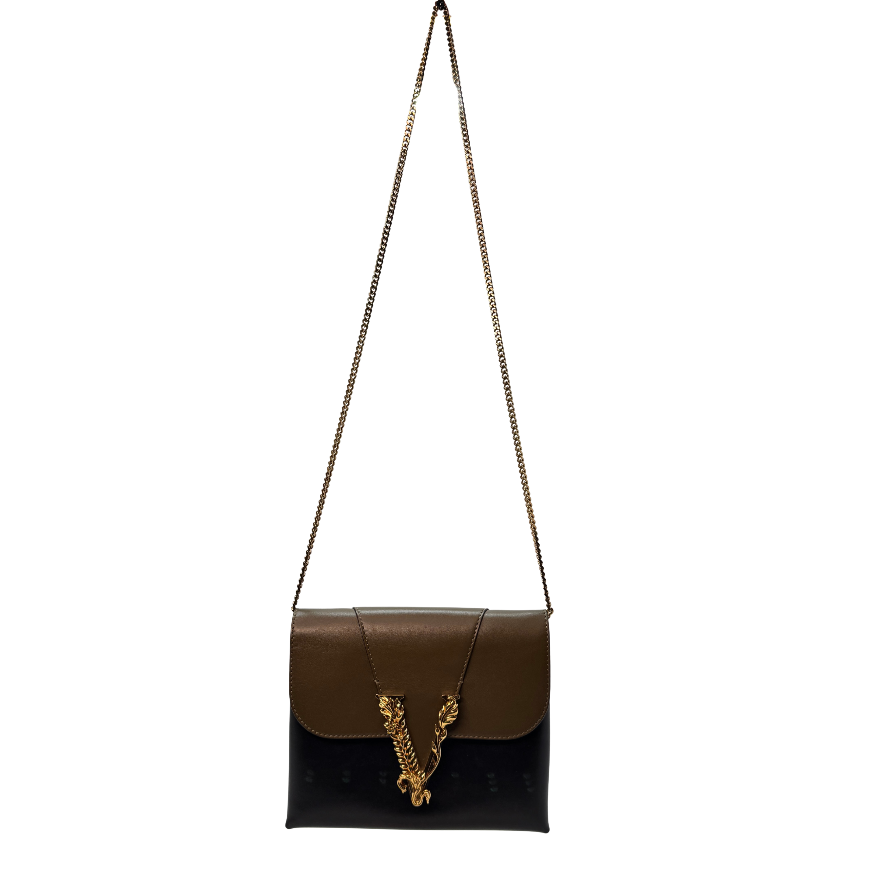 Versace Vitello Virtus Chain Clutch Brown/Black