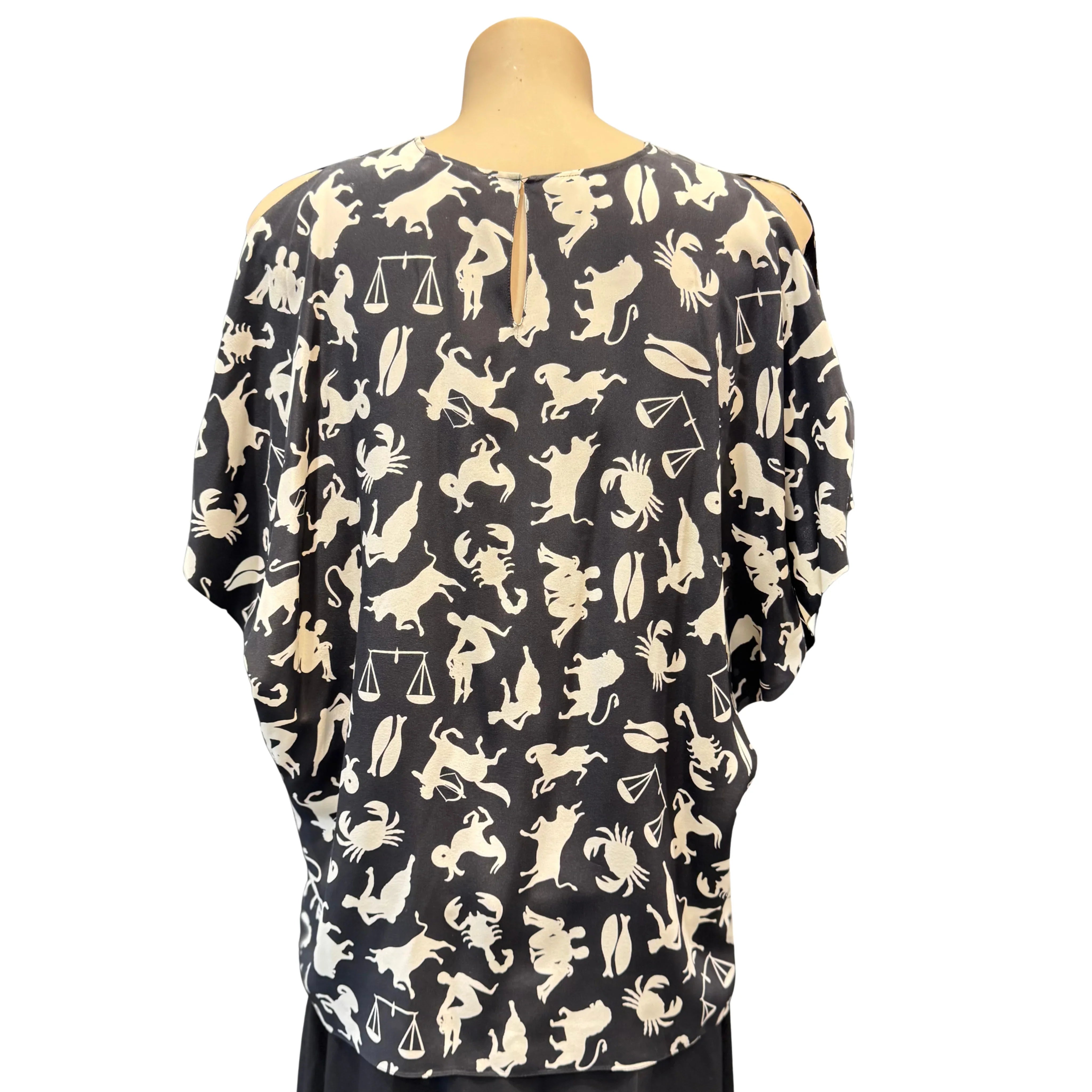 Yves Saint Laurent Black/Cream Silk Zodiac Print Blouse Shirt 40