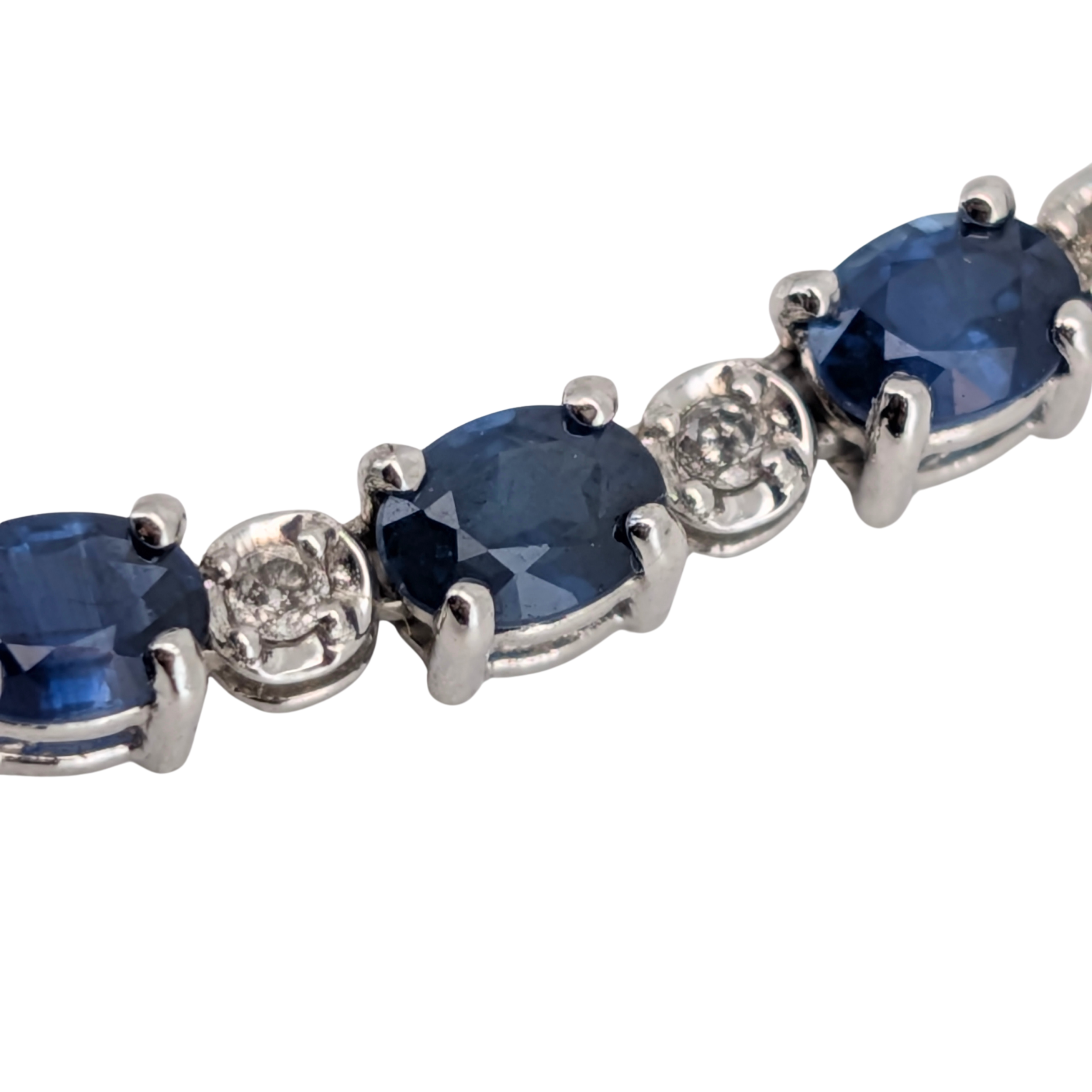 14.89Ct Natural Sapphire & 0.79Ct Diamonds Tennis Necklace In 18K White Gold