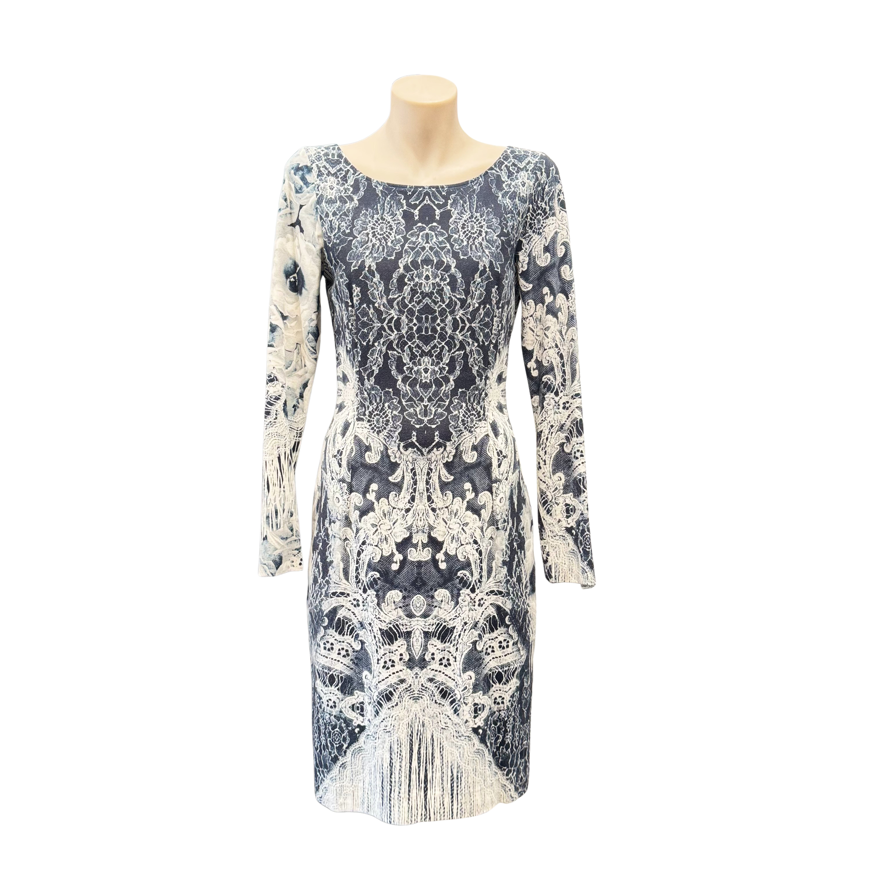 Roberto Cavalli Class Cavalli Floral Long Sleeve Dress 38 Black/White