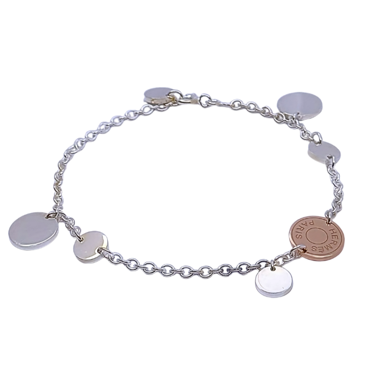 Hermes Confettis Ex-libris 18k Rose Gold & Silver Bracelet