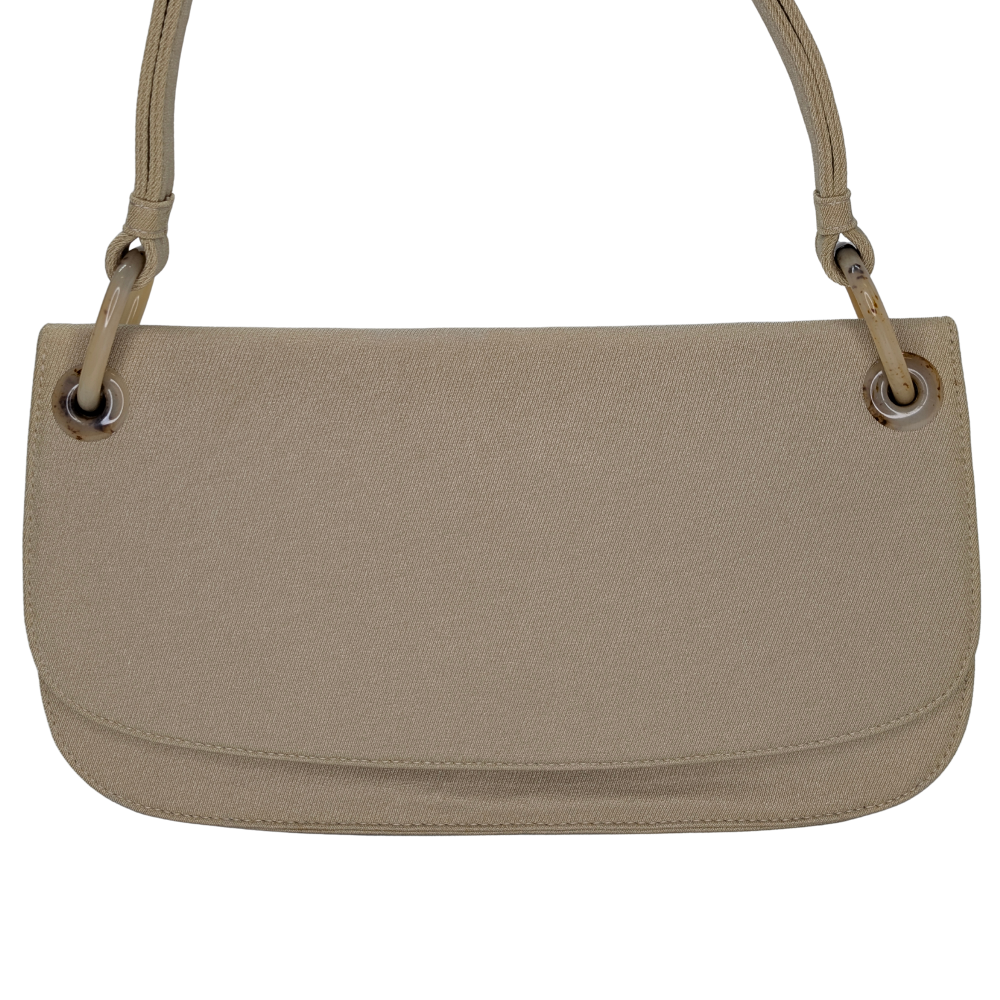 Prada Canvas & Tortoise Shell Shoulder Bag Beige