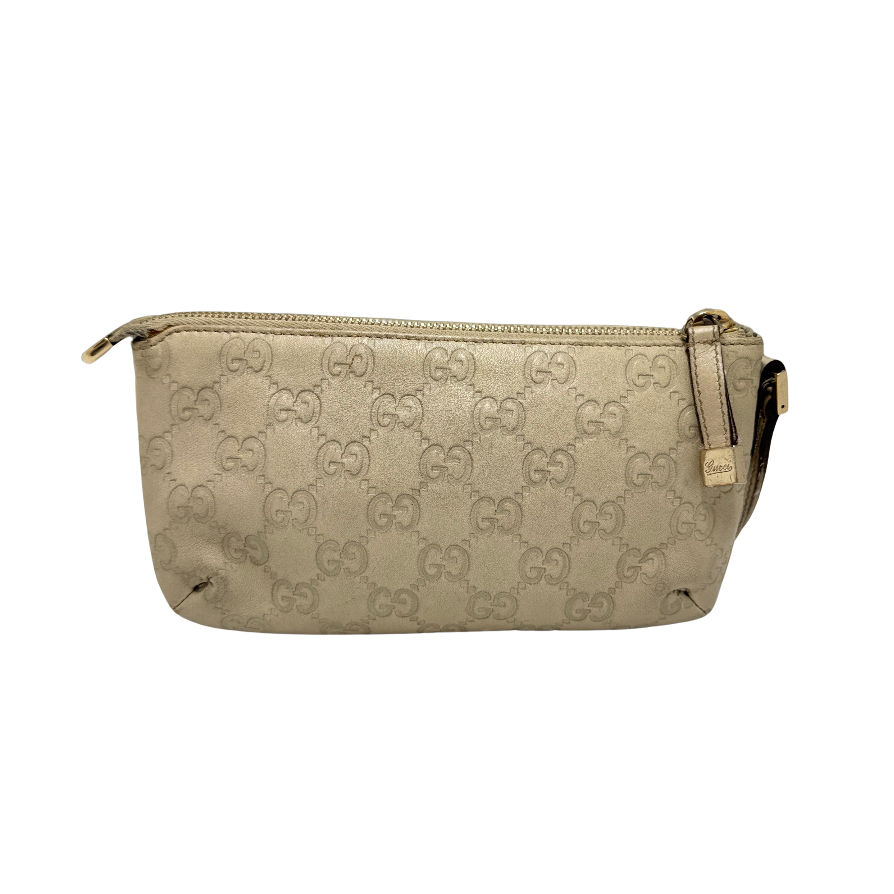 Gucci Monogram Small Pochette Clutch Bag Leather Beige