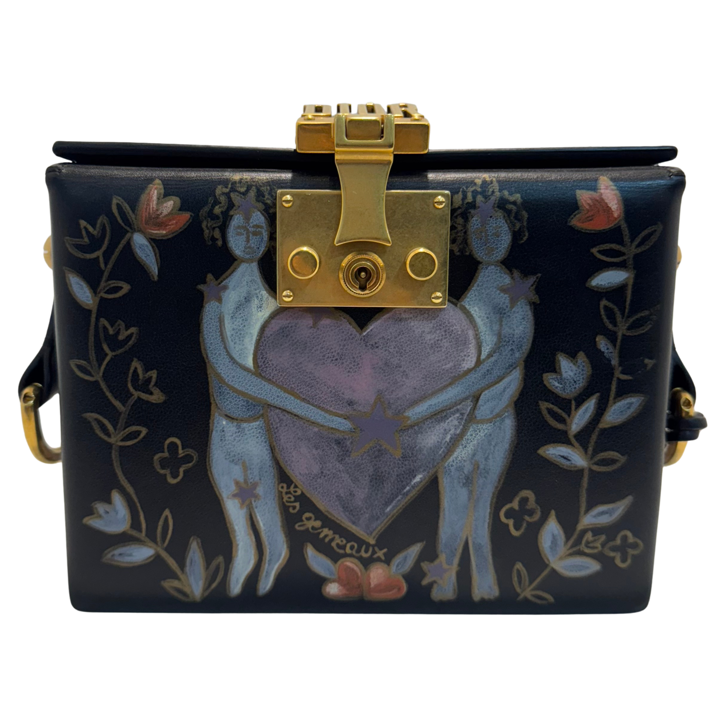 Dior Lockbox Zodiac Shoulder Bag Leather Black