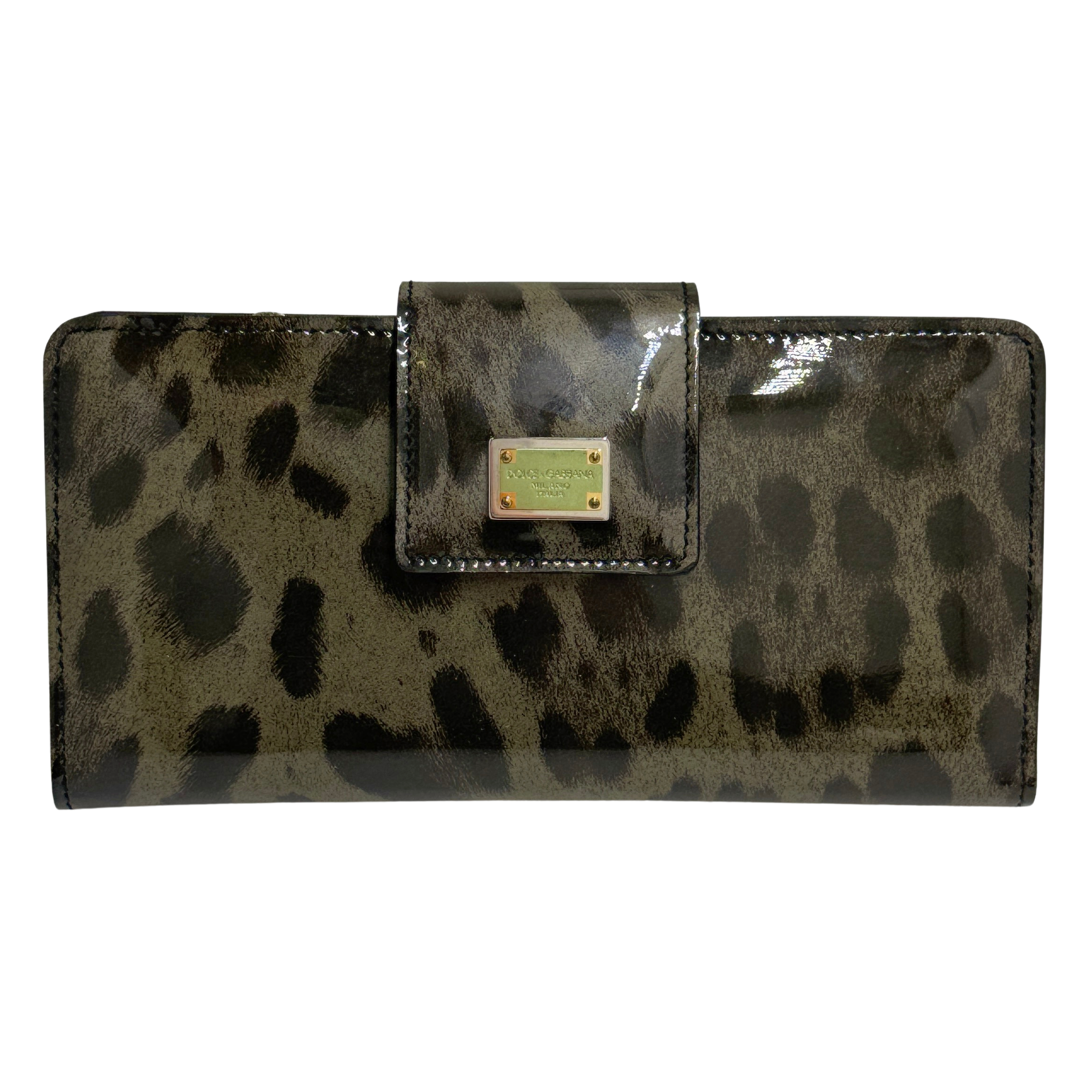 Dolce & Gabbana Leopard Print Leather Wallet Khaki