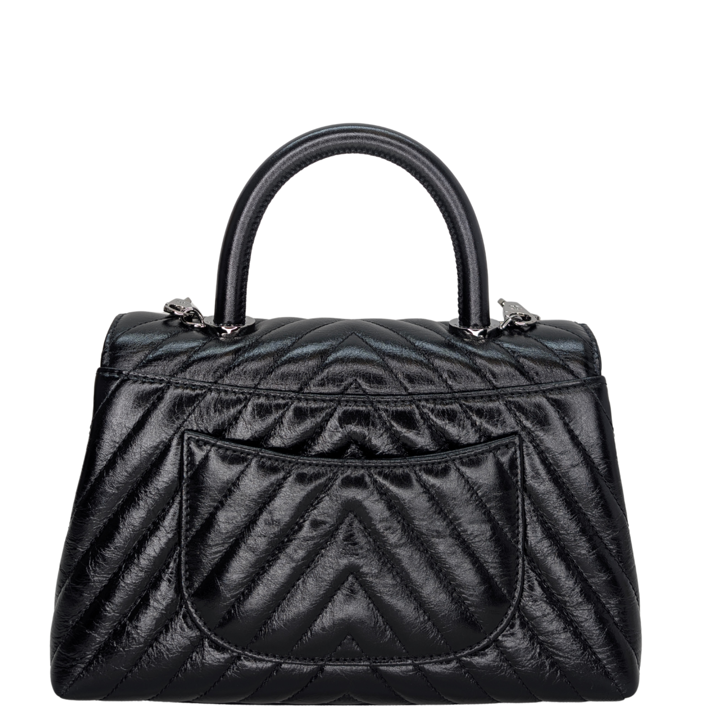Chanel Small Coco Handle Chevron Aged Calfskin Black