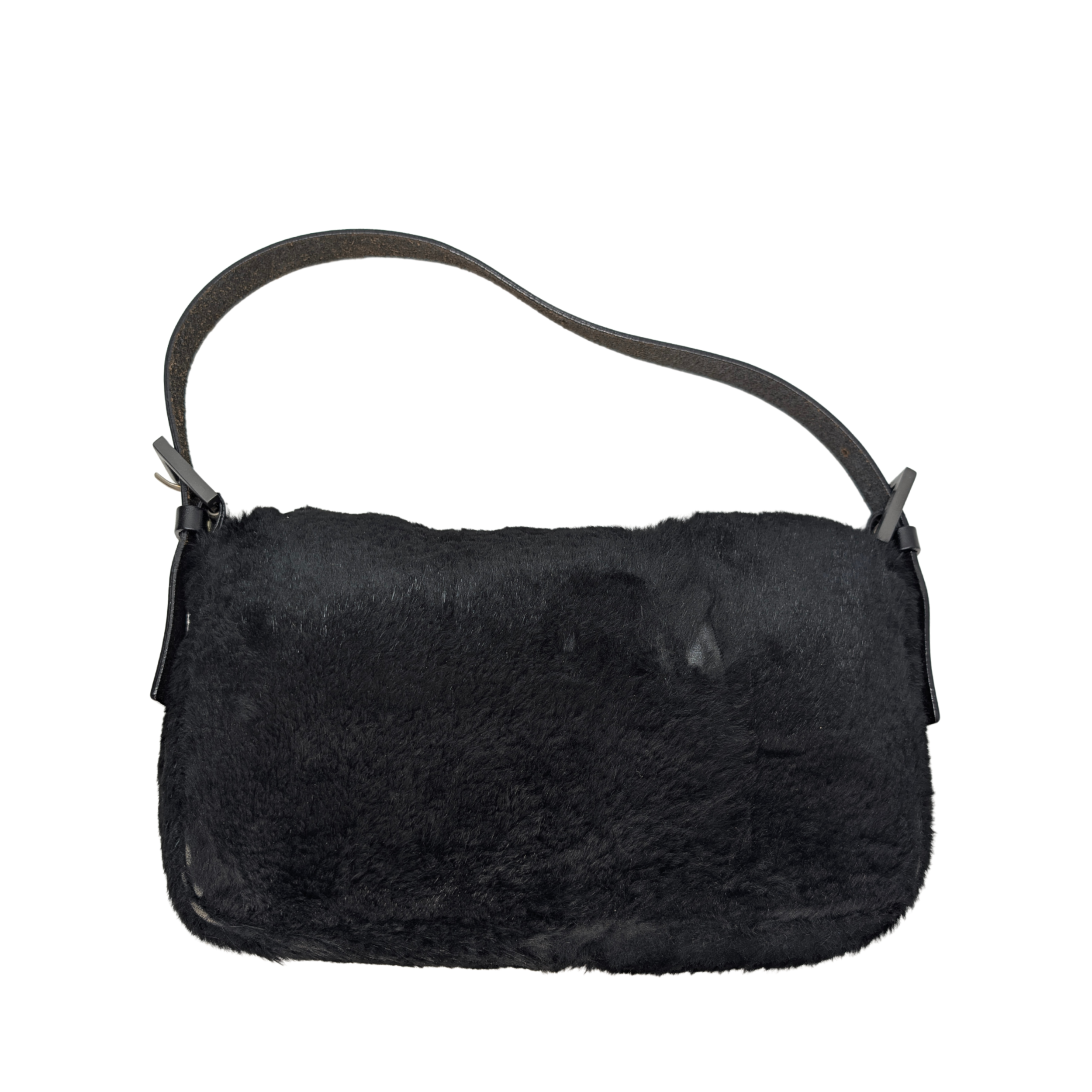 Fendi Rabbit Fur Baguette Handbag Black