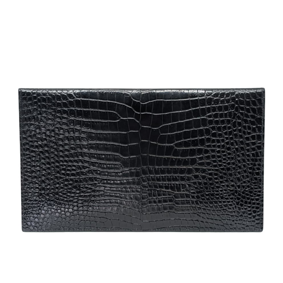 Saint Laurent Small Uptown Pouch In Crocodile-Embossed Leather Black