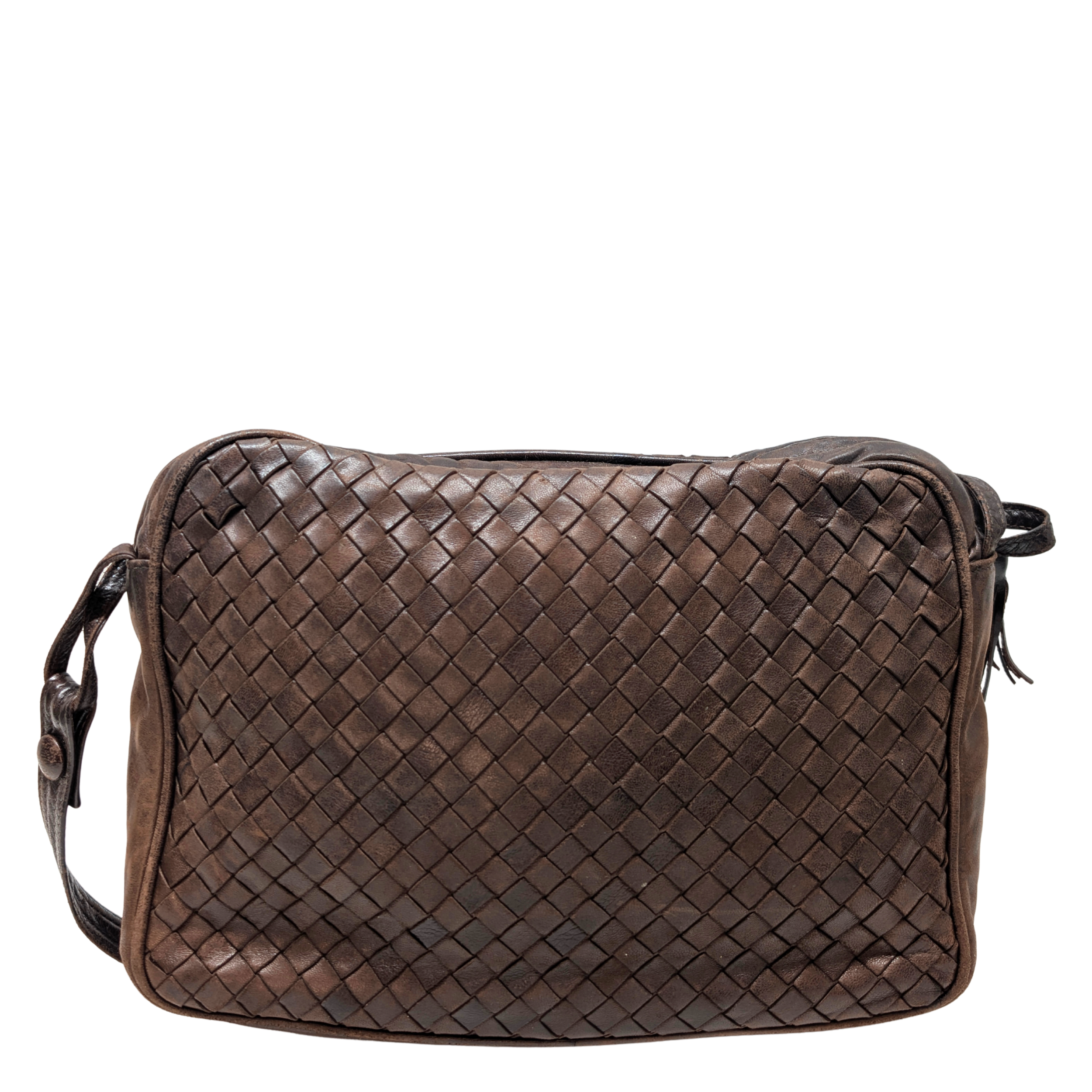 Bottega Veneta Intrecciato Leather Crossbody Bag Brown