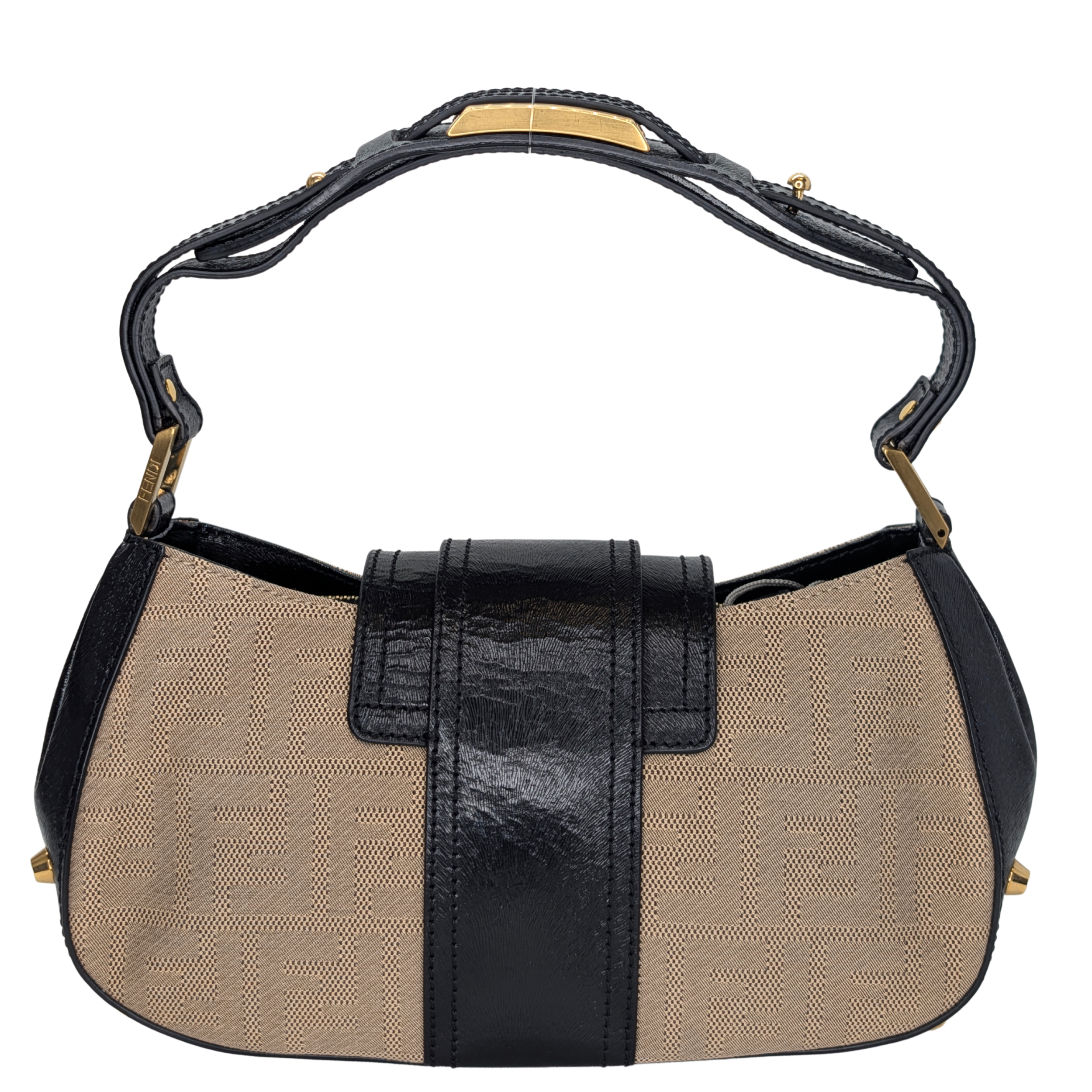 Fendi Logo Flap Baguette Bag Beige X Black