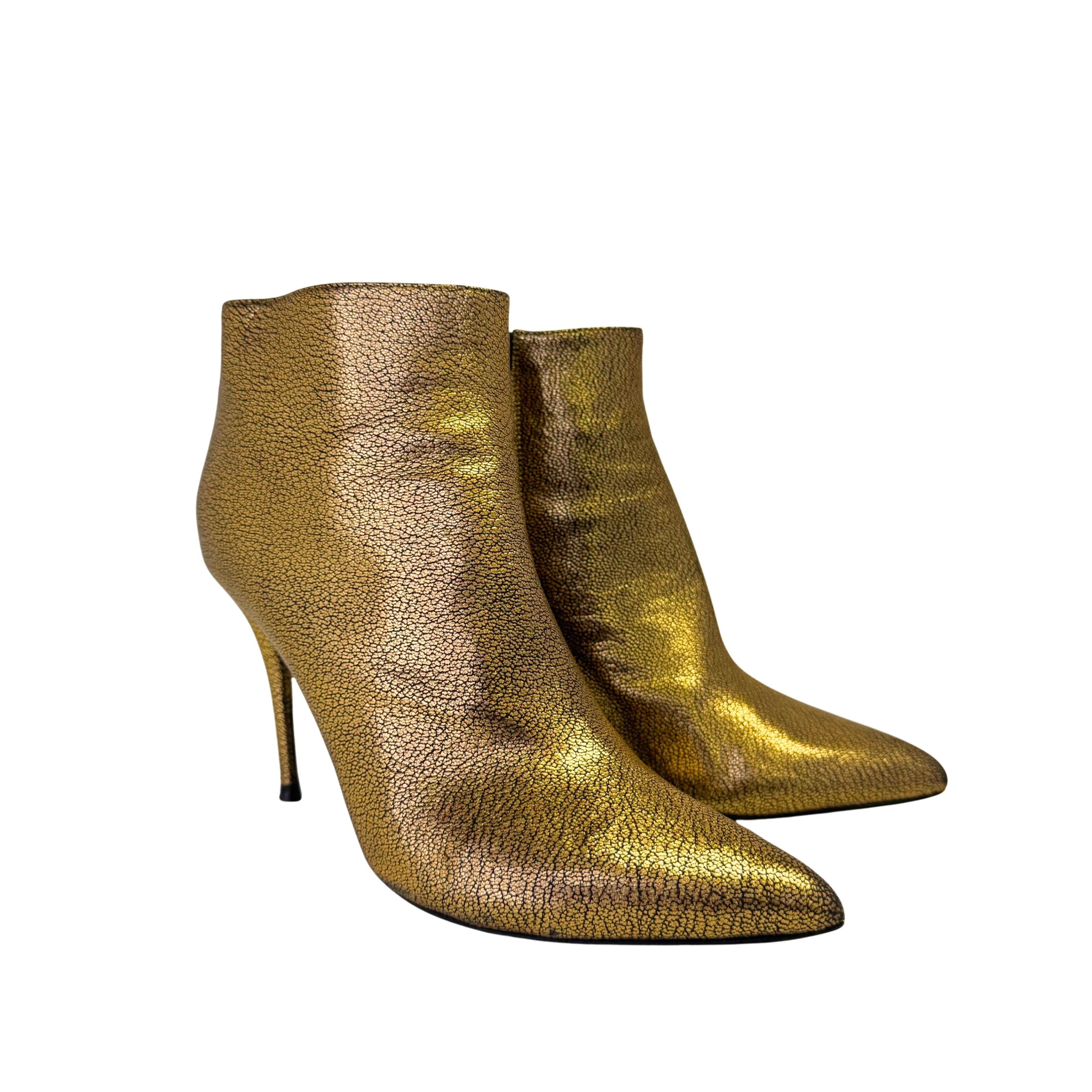 Alexander McQueen Metallic Gold Ankle Boots Booties size 39
