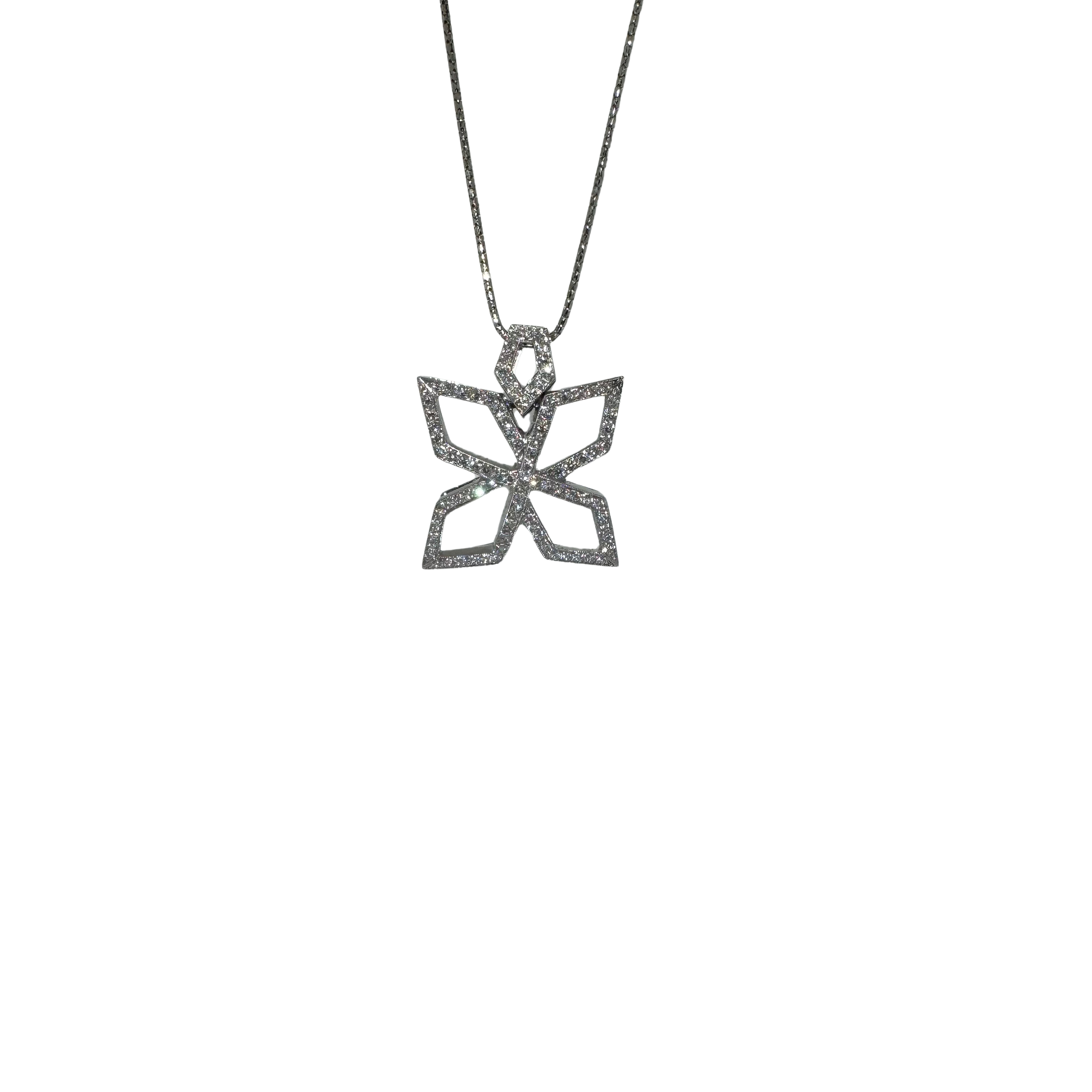 Anton Jewellery 18K White Gold Geometric Flower Diamond Pendant Necklace 1.00ct