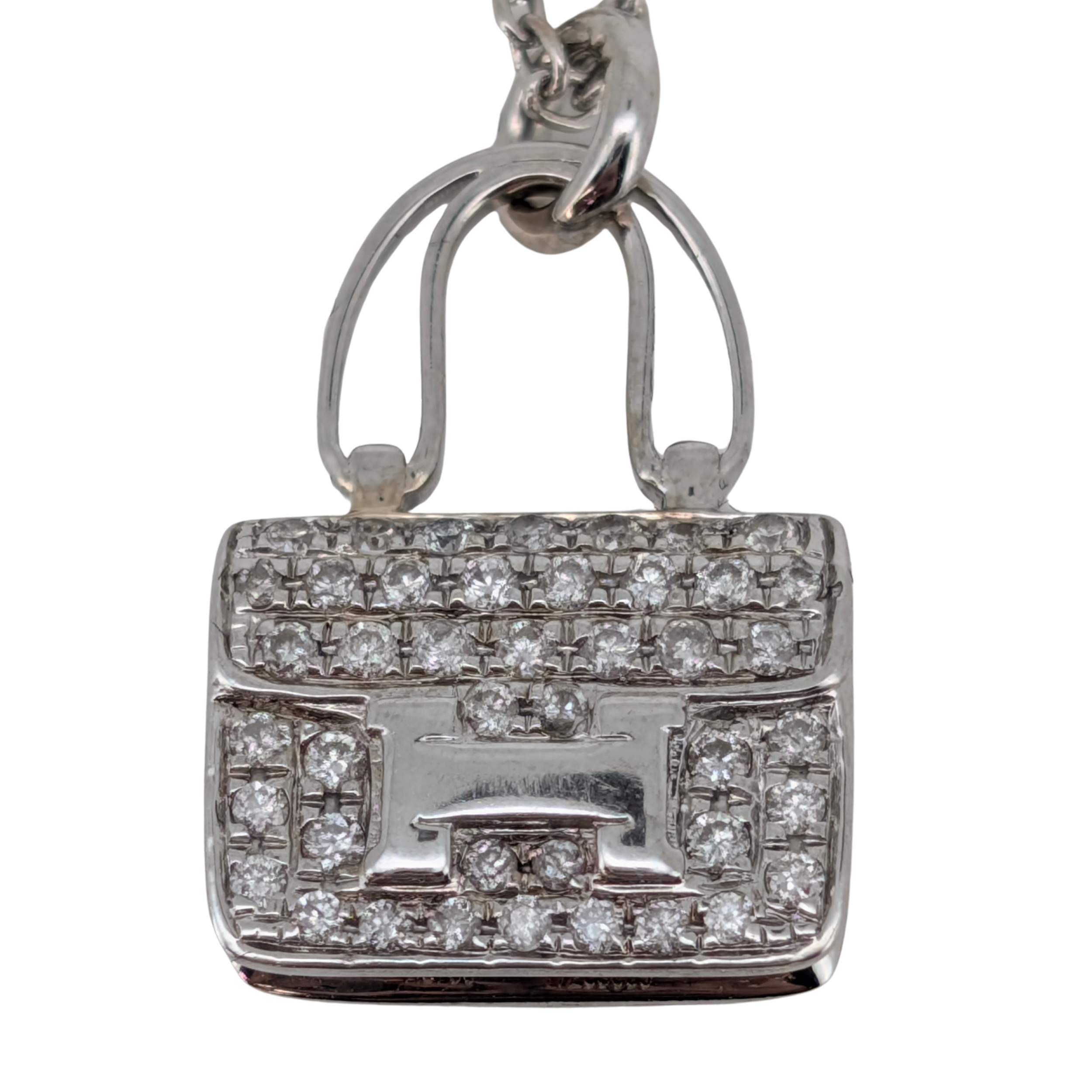 Hermes Constance Amulette Pendant Necklace 18k White Gold With Diamonds