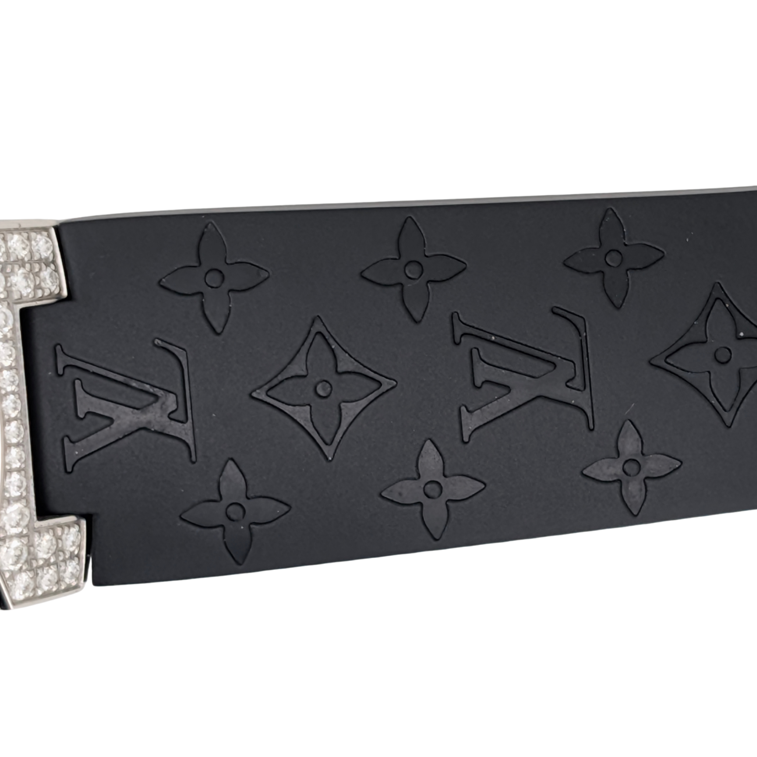 Louis Vuitton Tambour Q131Q Diamond Bezel & Dial Black Steel Watch