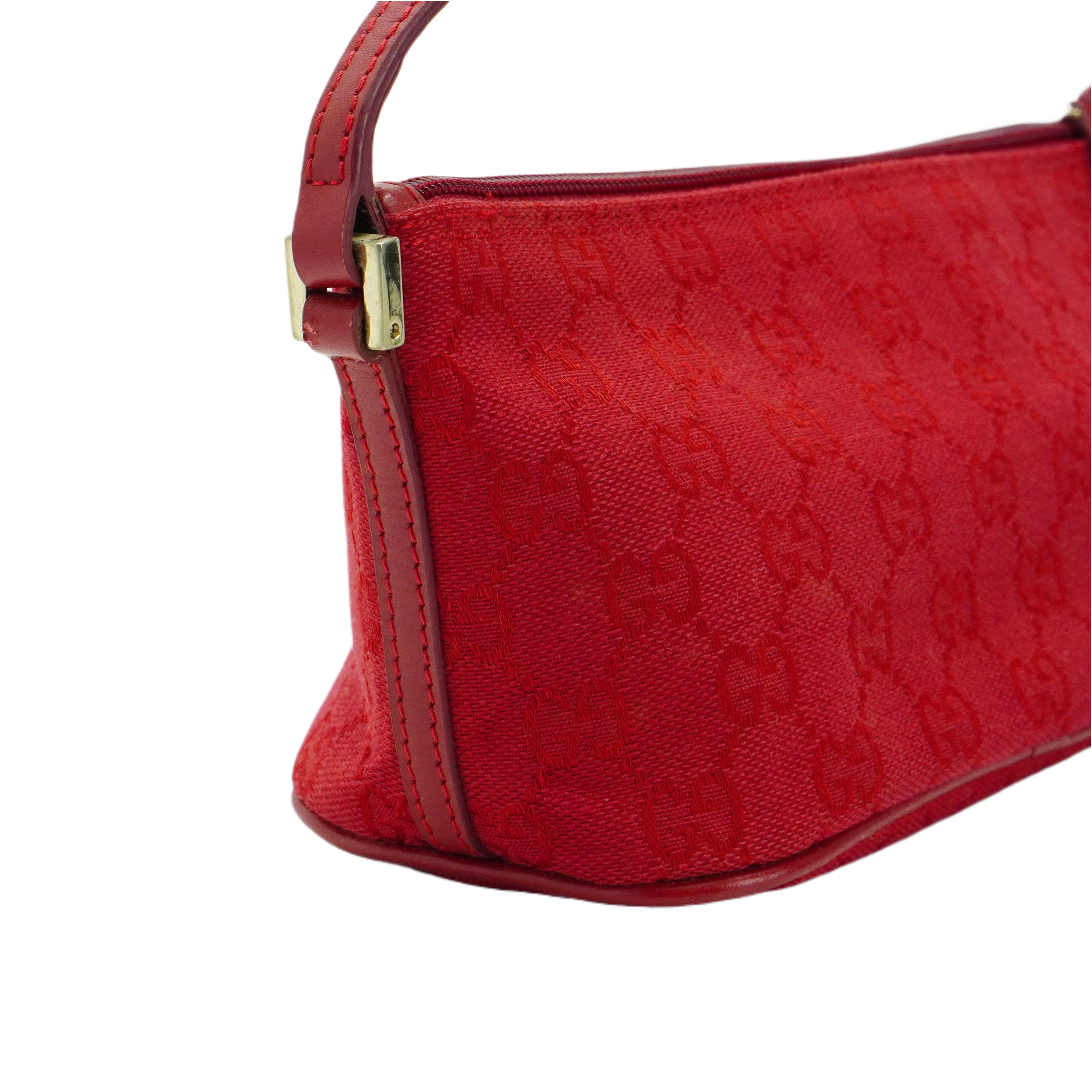 Gucci Cherry Red GG Monogram Boat Pochette Bag