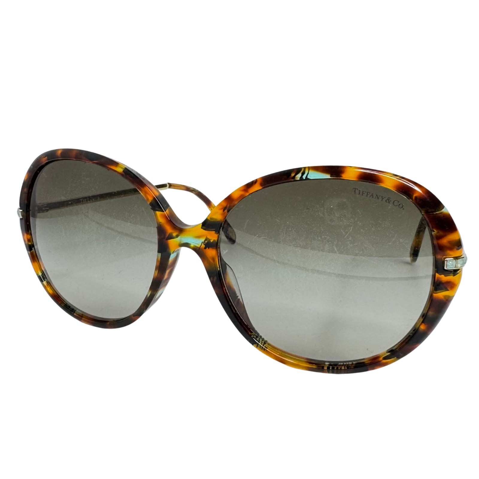 Tiffany & Co. Tortoiseshell Oversized Crystal Arm Sunglasses