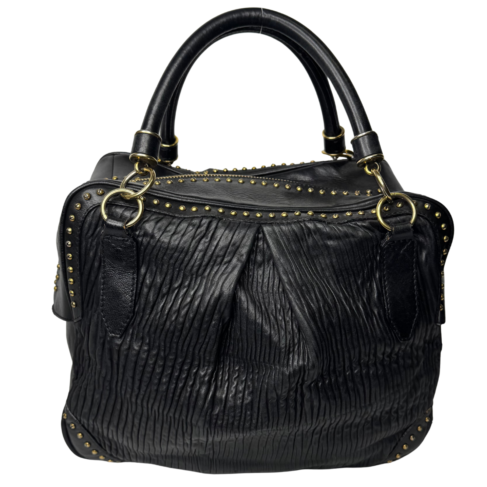 Burberry Black Studded Plissé Lambskin Leather Tote Bag