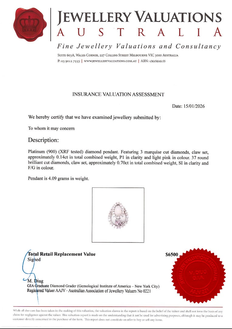 0.14ct Pink Diamond & 0.70ct White Diamond Platinum Double Teardrop Pendant