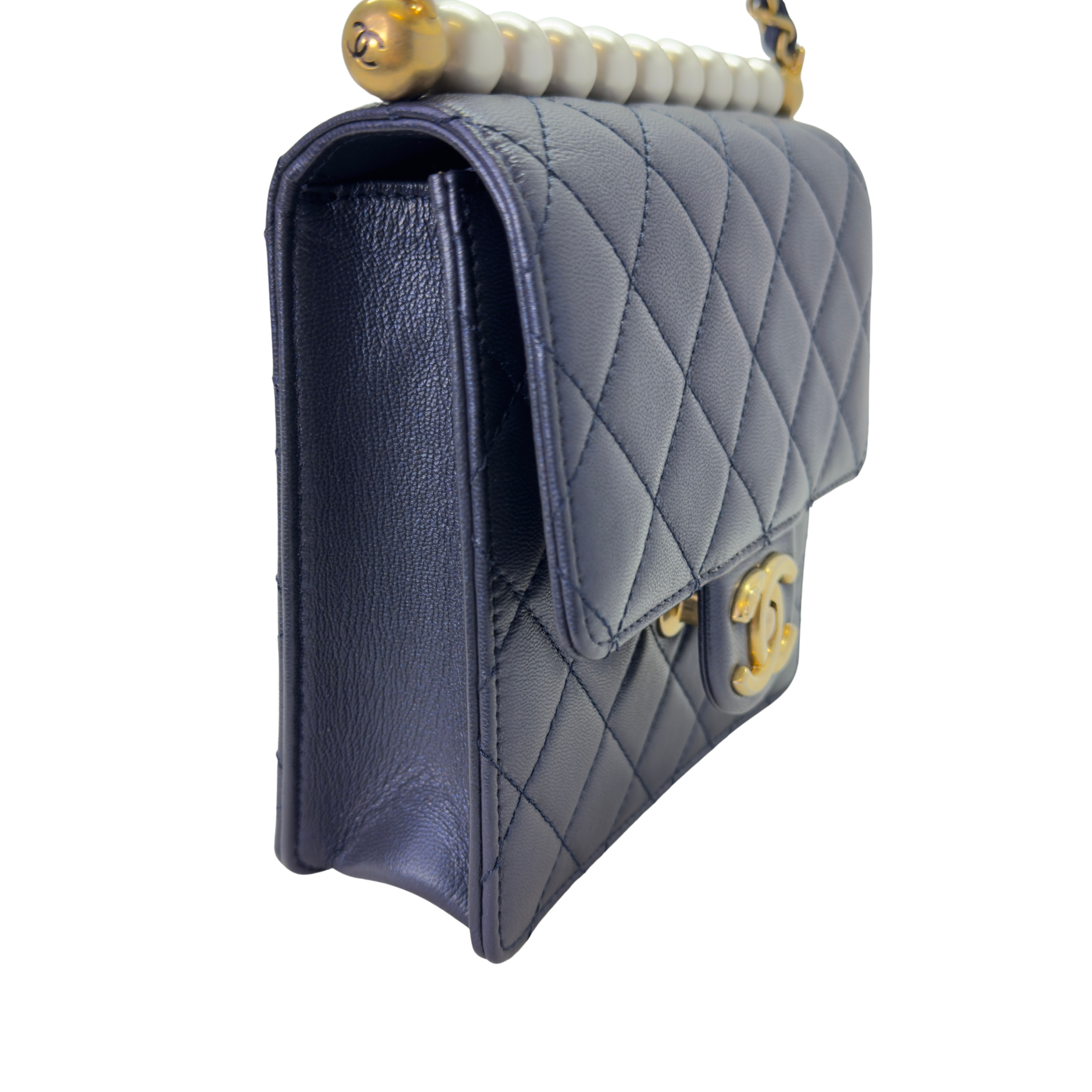Chanel Iridescent Chic Pearls Lambskin Crossbody Bag Navy Blue