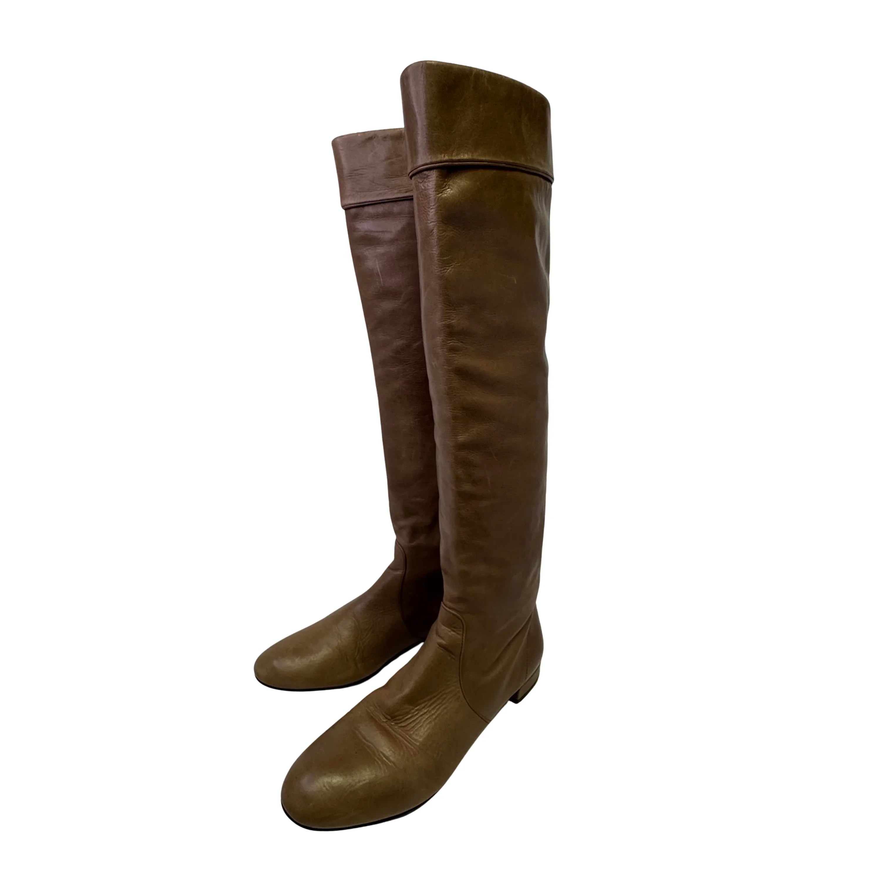 Prada Brown Leather Knee High Flat Boots Size 39