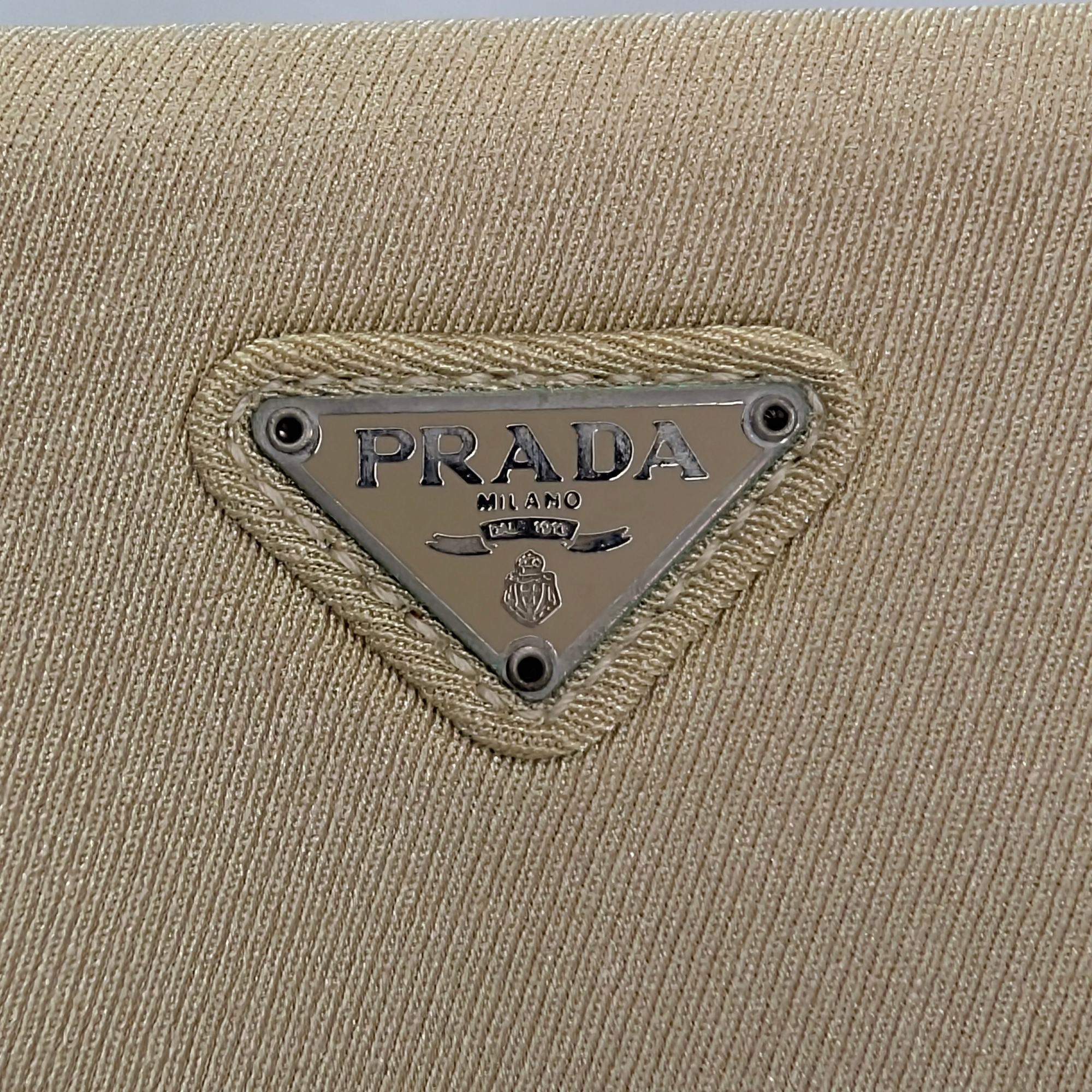 Prada Canvas & Tortoise Shell Shoulder Bag Beige