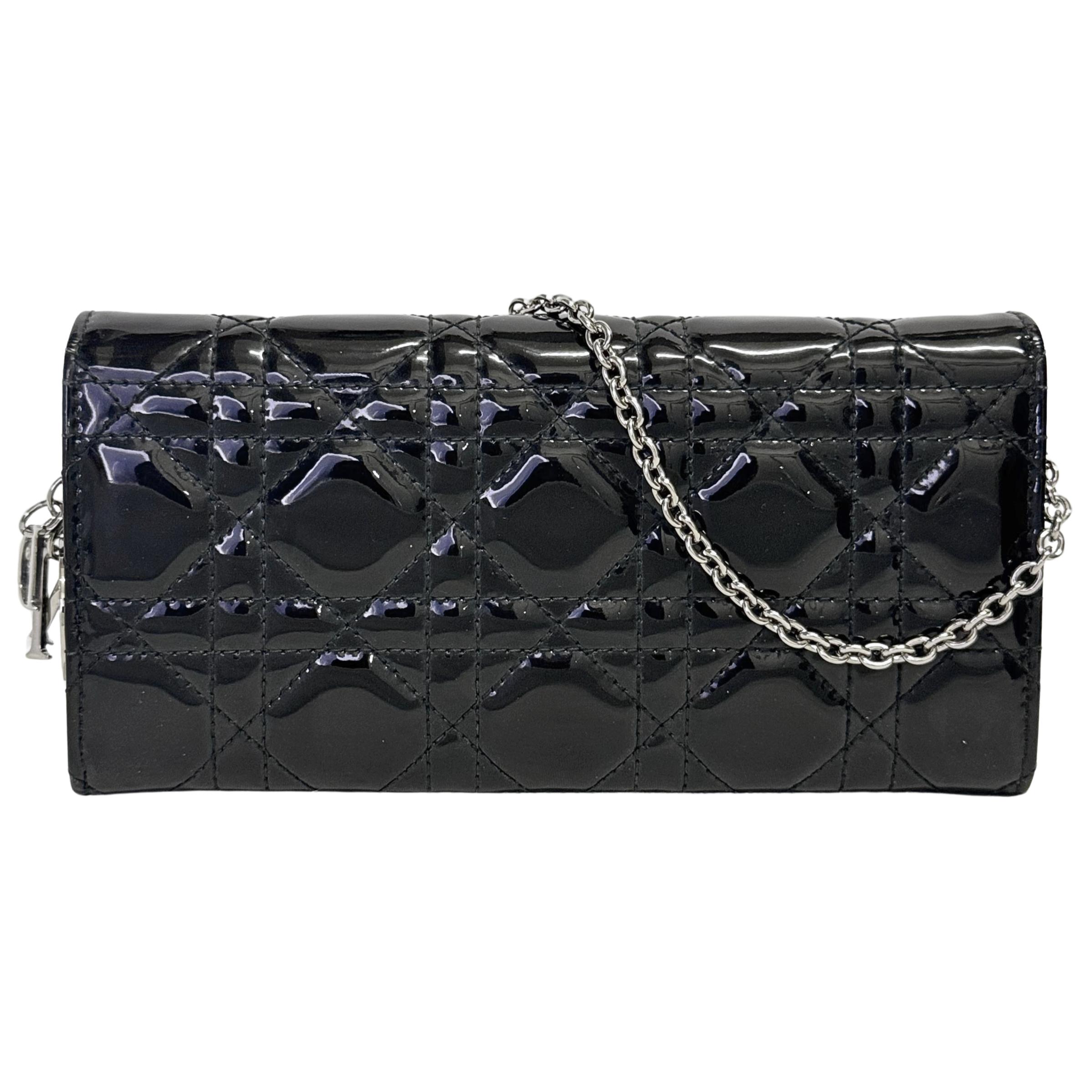 Dior Patent Leather Long Wallet With Chain Black