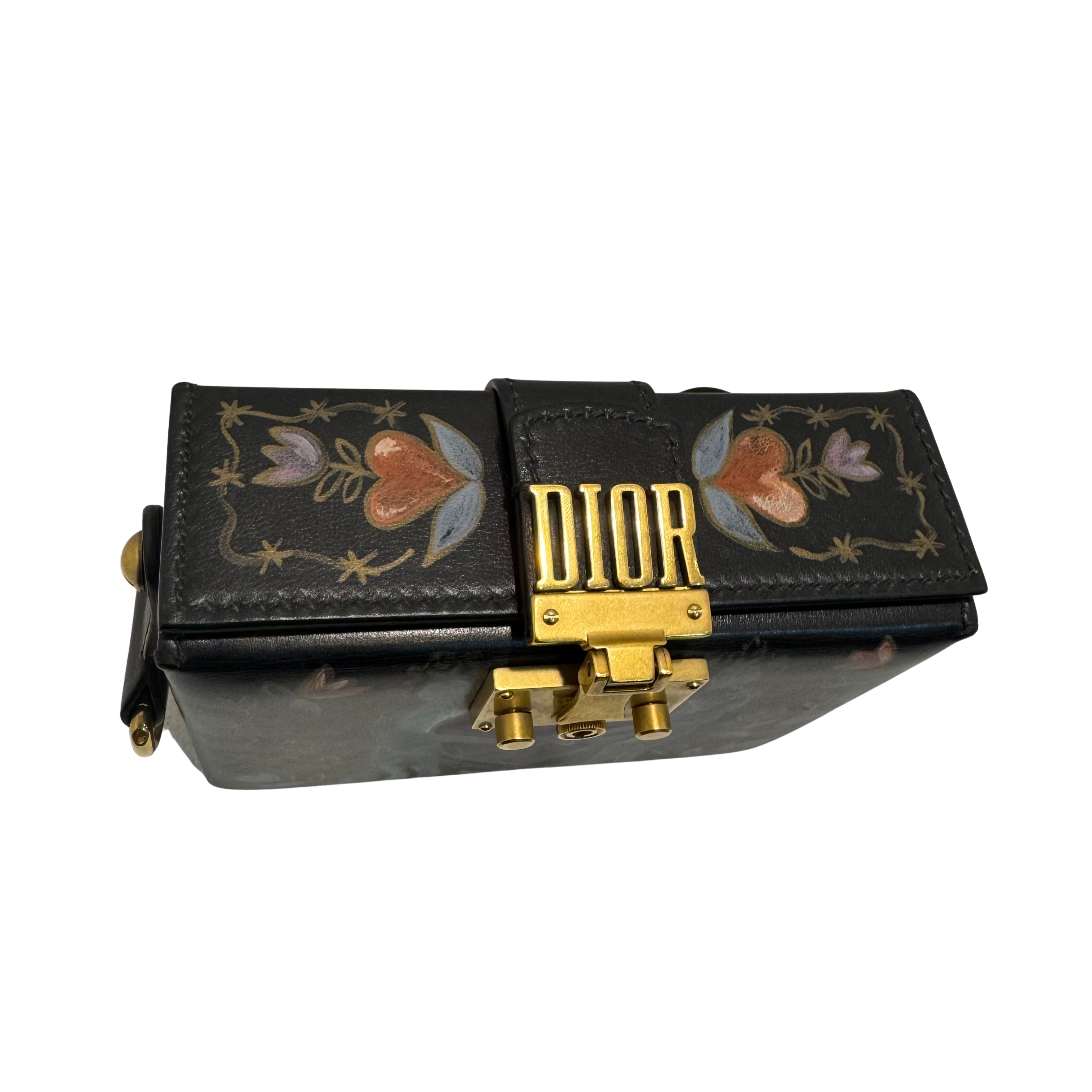 Dior Lockbox Zodiac Shoulder Bag Leather Black