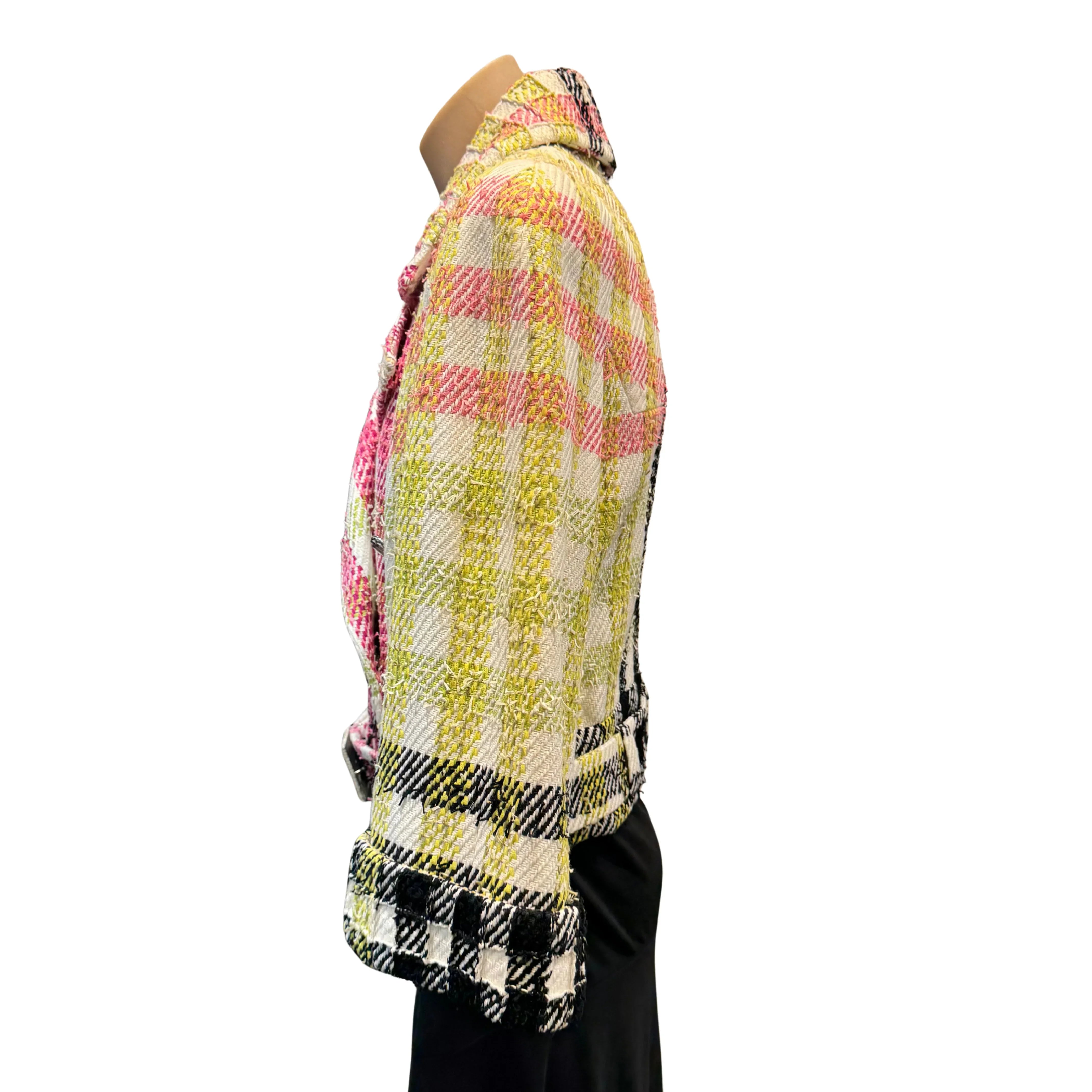 Chanel Multicolor Checked Tweed Cropped Belted Jacket size 40