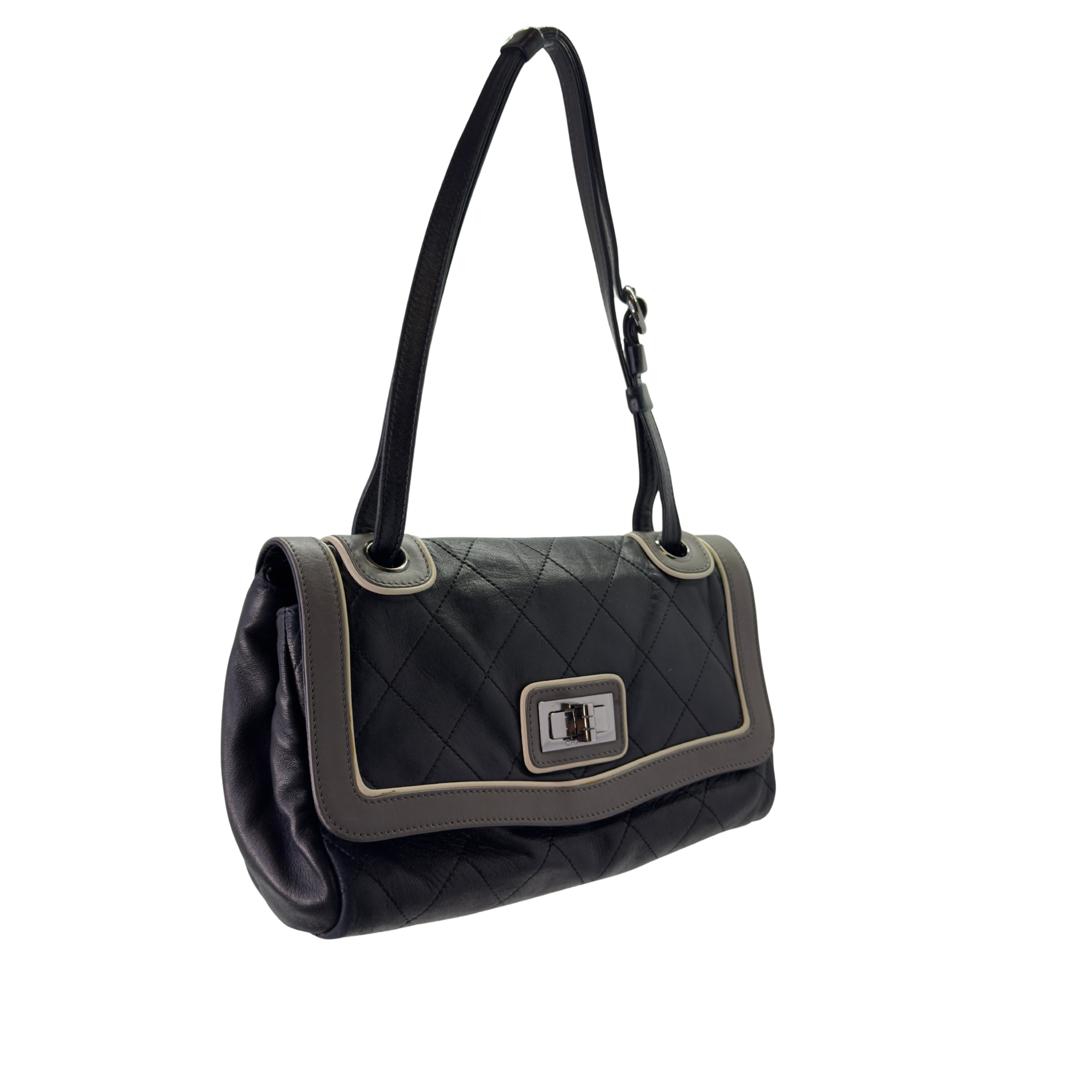 Chanel East-West Shoulder Bag Leather Black
