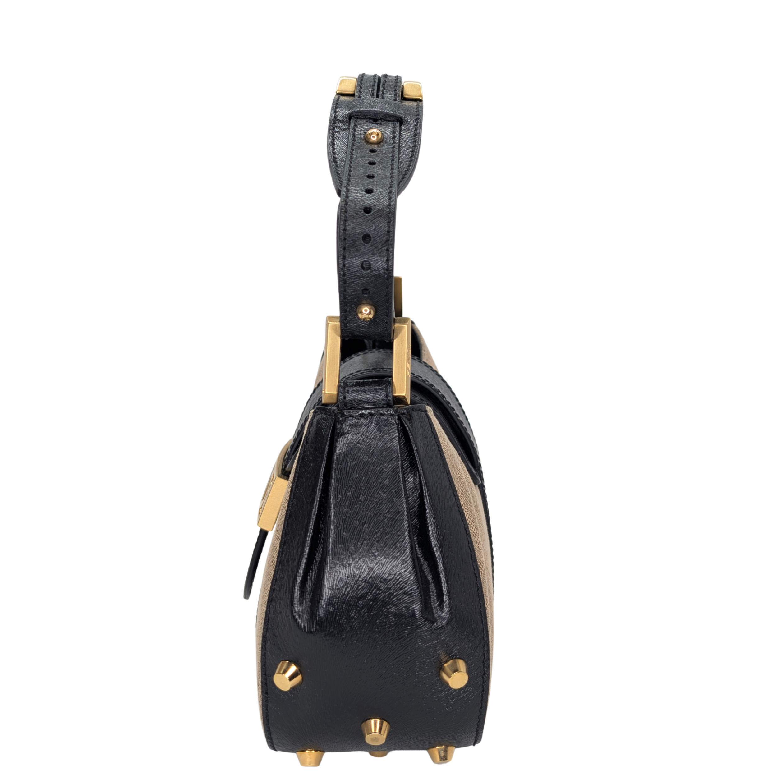 Fendi Logo Flap Baguette Bag Beige X Black