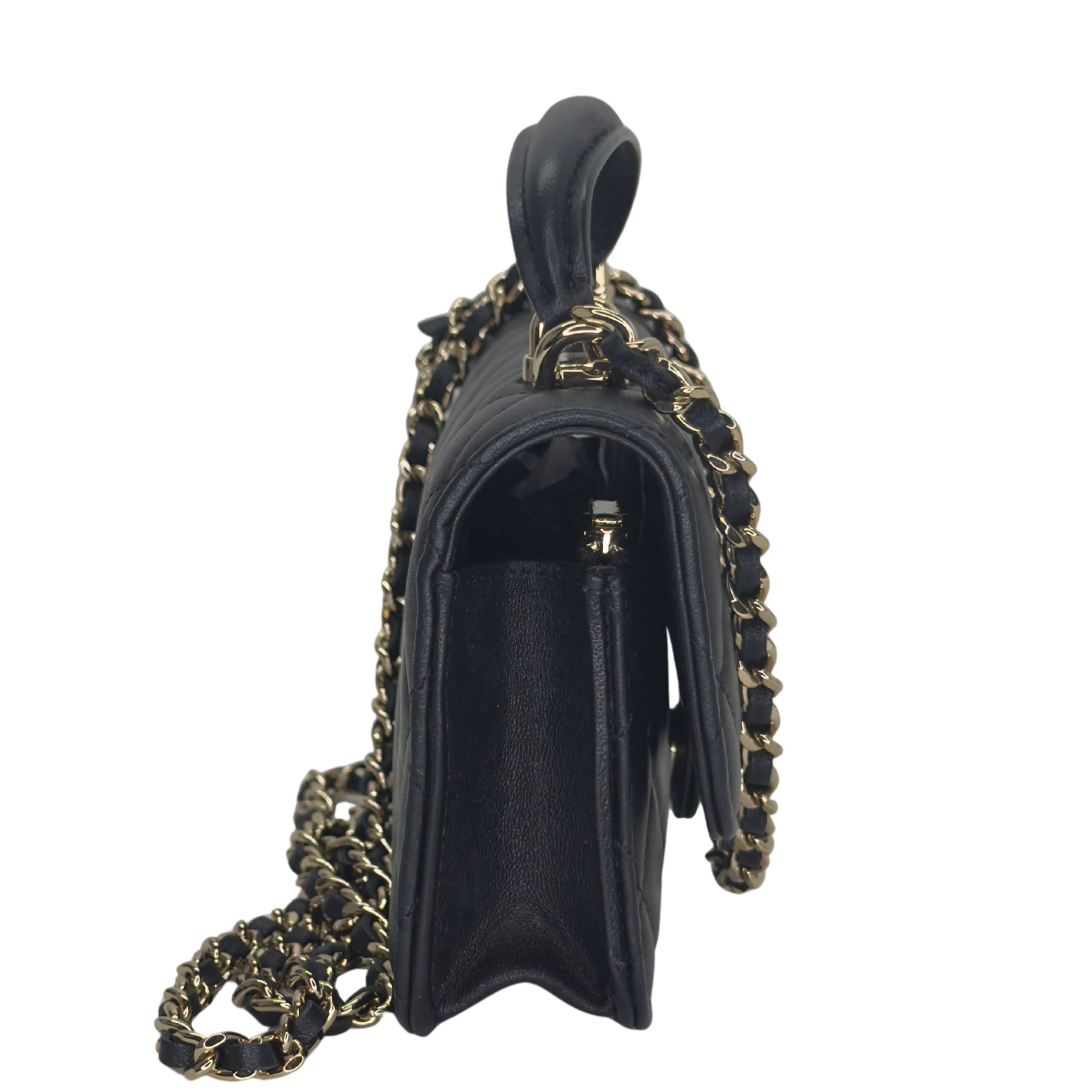 Chanel Top Handle Phone Holder on Chain Lambskin Black