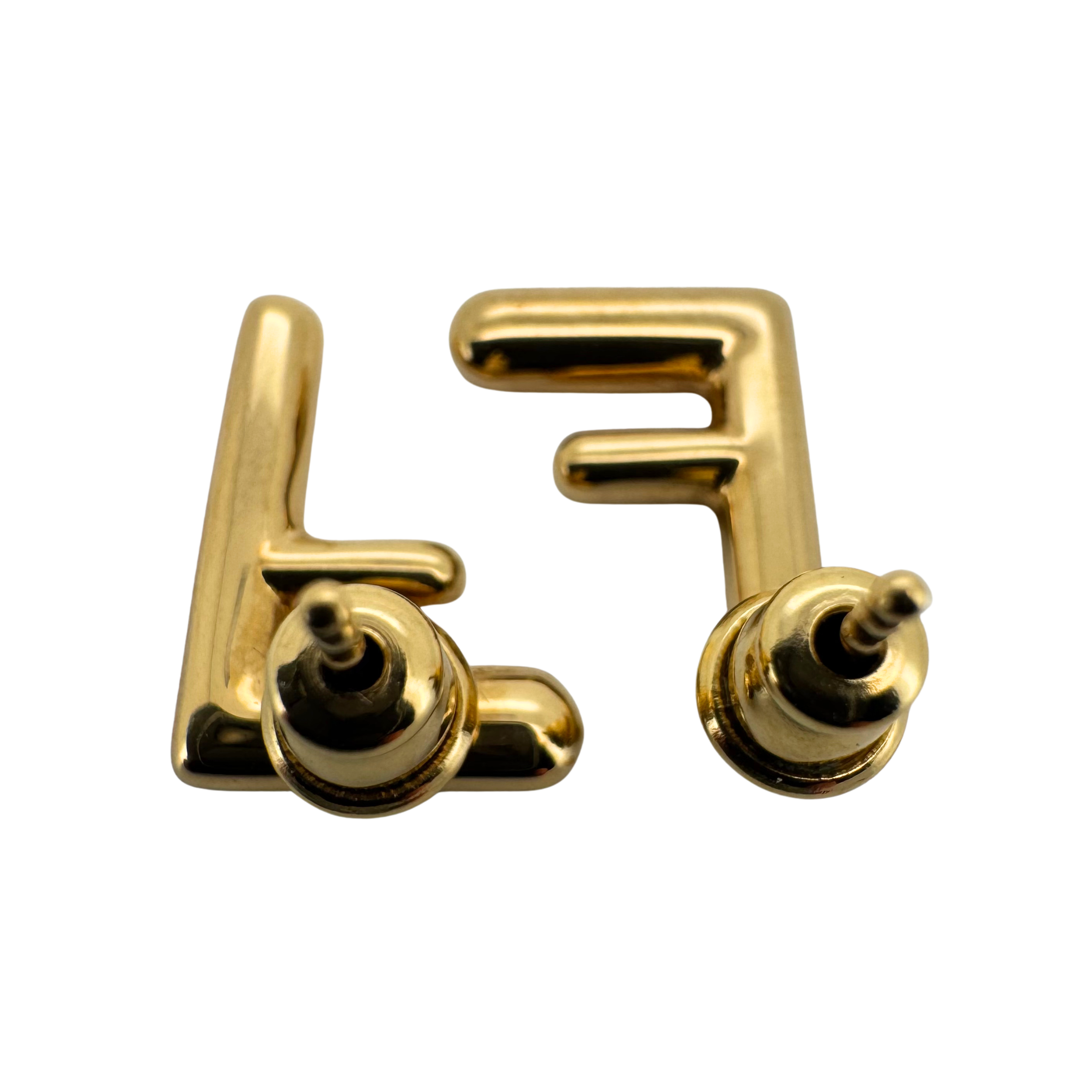 Fendi F Earrings Studs Gold Tone