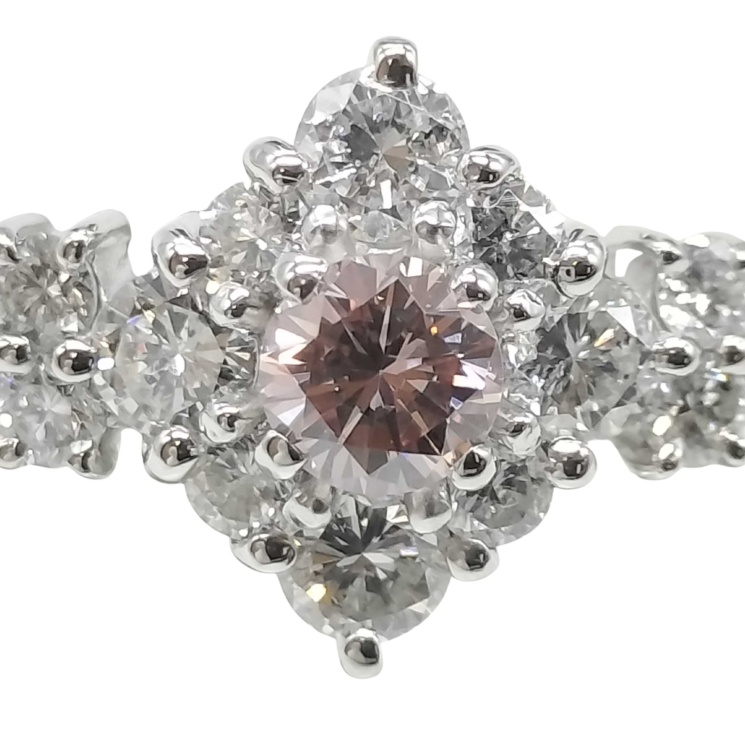 0.15Ct Natural Pink Diamond & 0.30Ct White Diamonds Halo Ring In Platinum