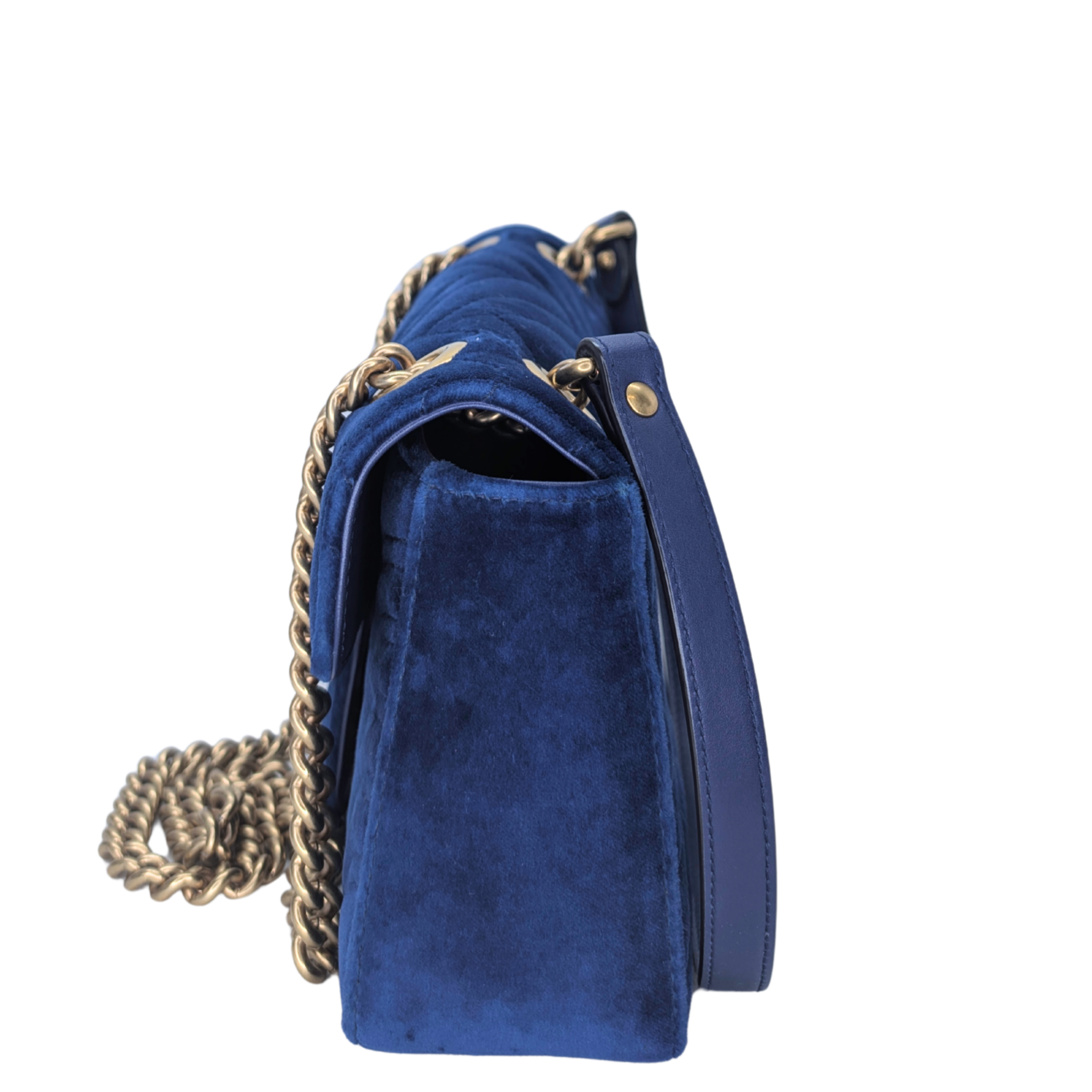 Gucci Marmont GG Velvet Matelasse Small Shoulder Bag Cobalt Blue