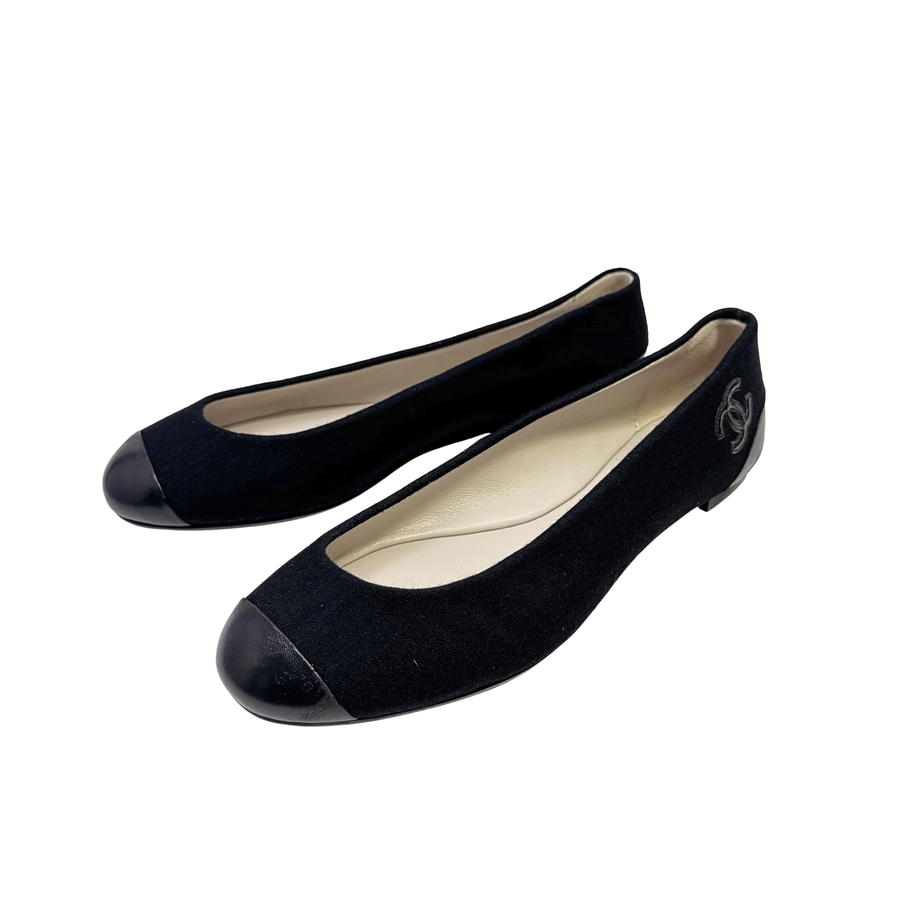 Chanel Ballet Flats Canvas Black 37.5