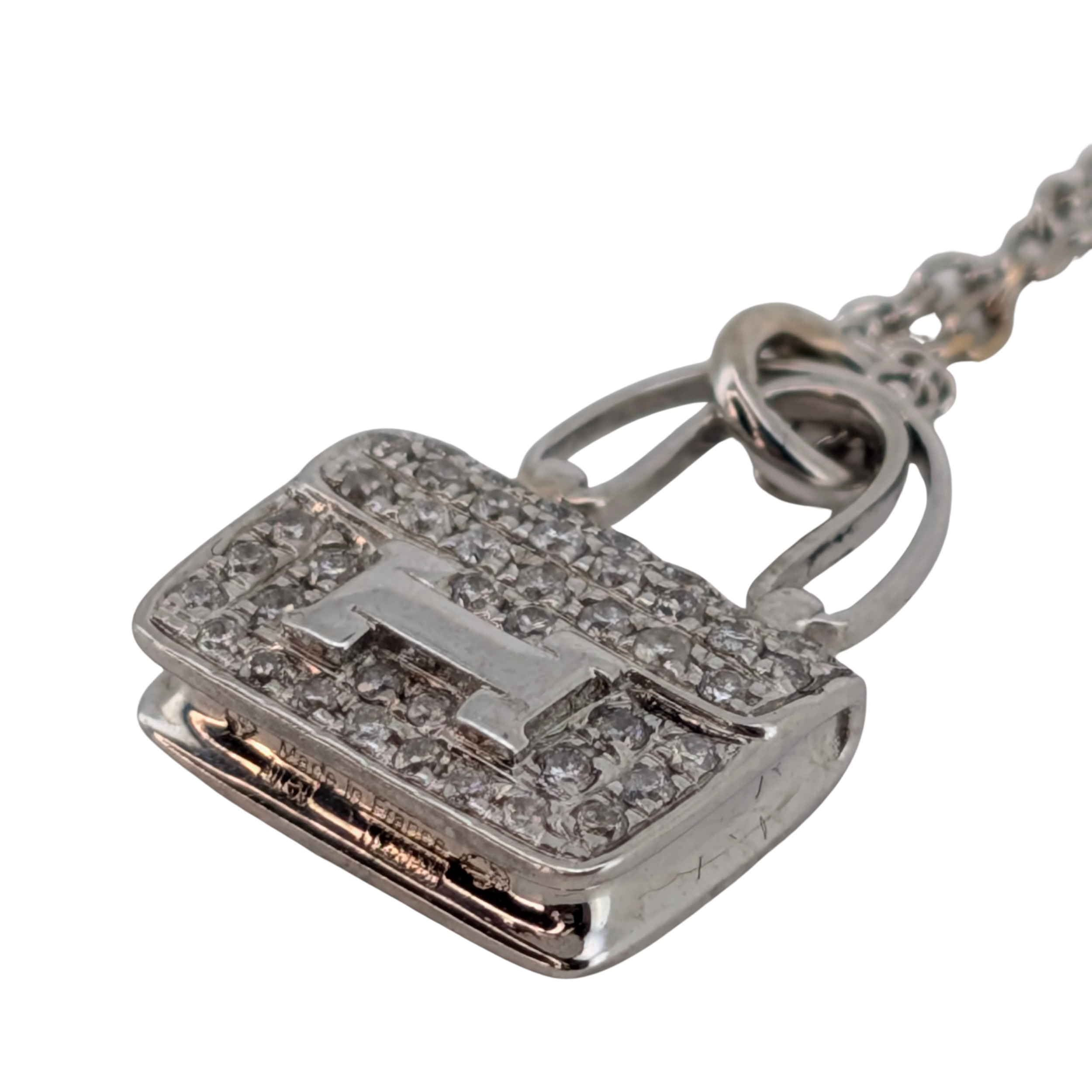 Hermes Constance Amulette Pendant Necklace 18k White Gold With Diamonds