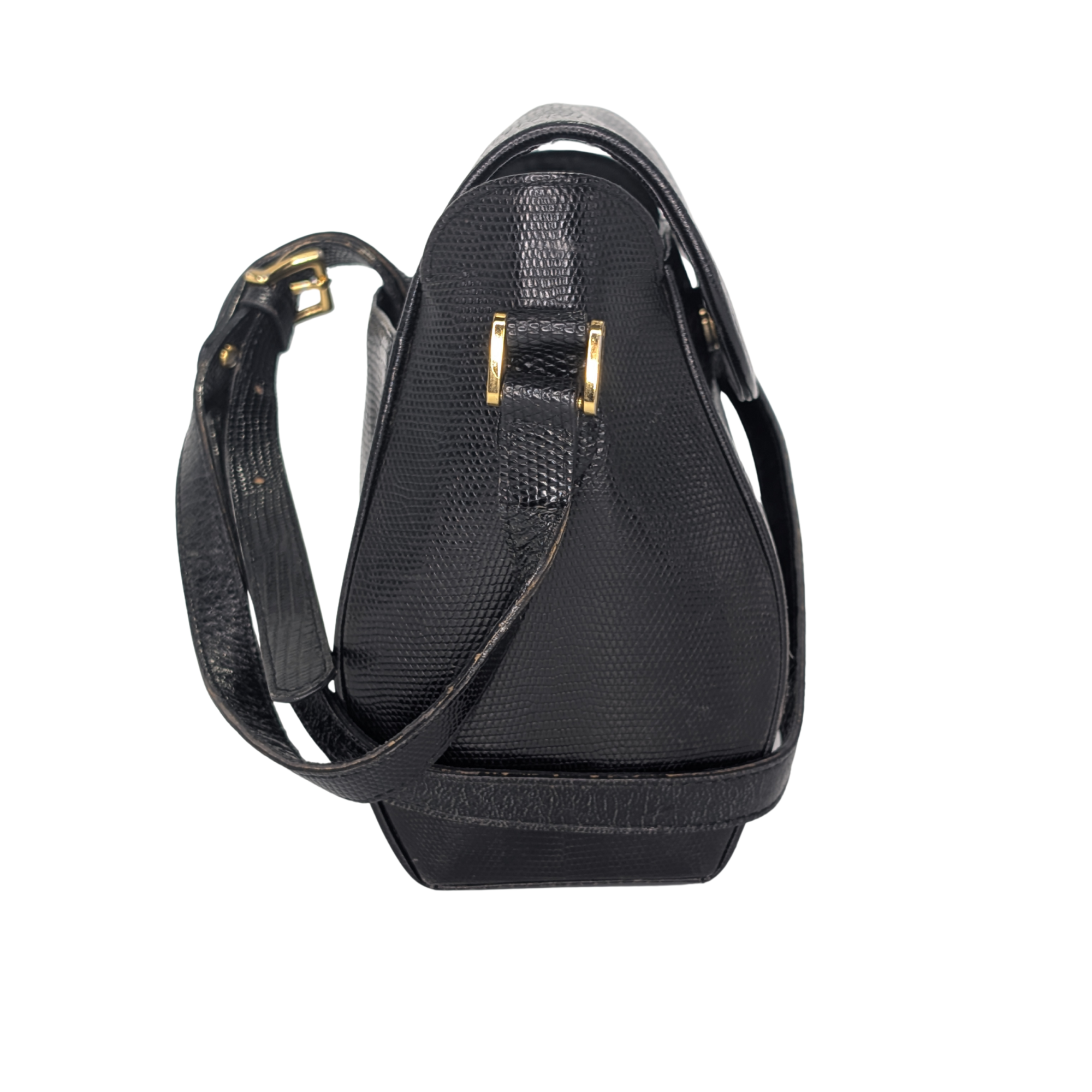 Saint Laurent Black Lizard Embossed Crossbody/Shoulder Bag