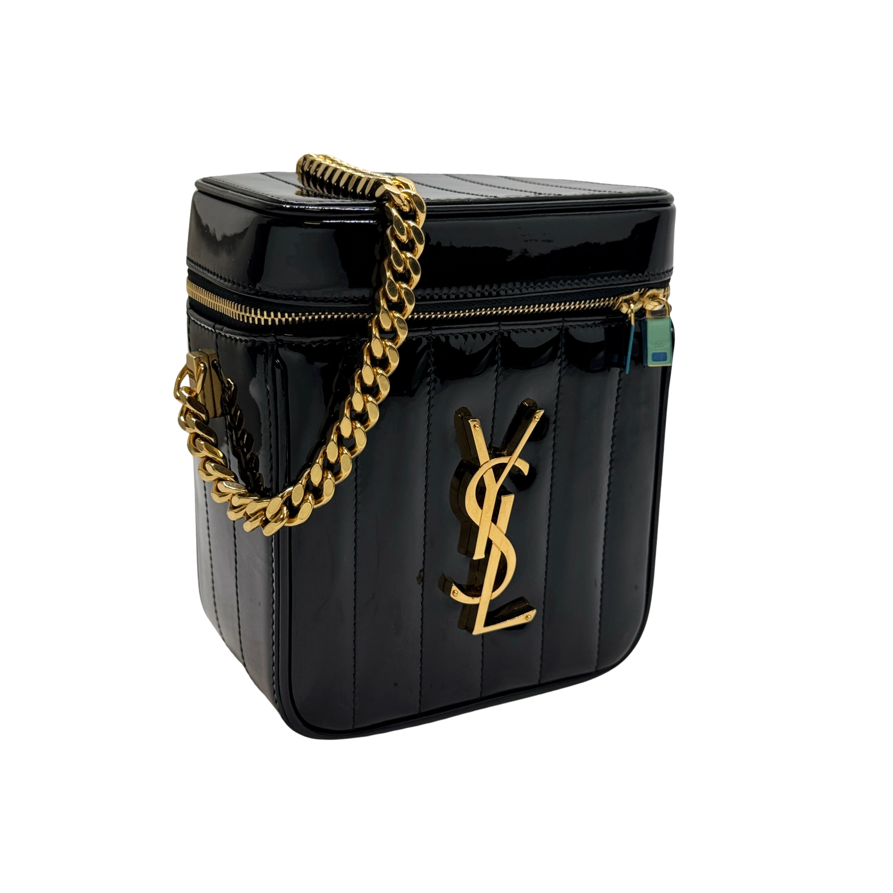 Yves Saint Laurent Patent Matelasse Vicky Vanity Crossbody Bag Black