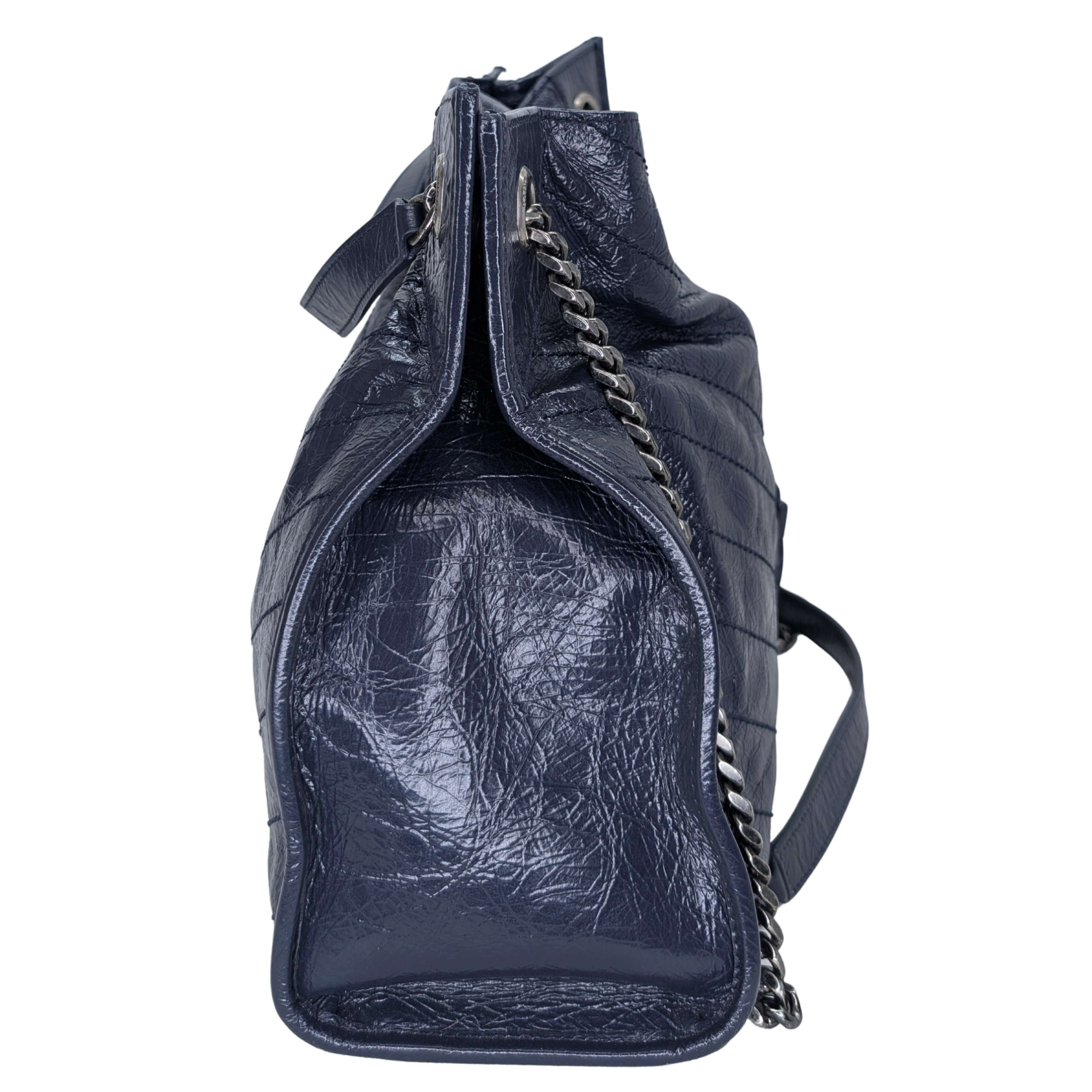 Saint Laurent Crinkled Leather Niki Shopper Tote Navy