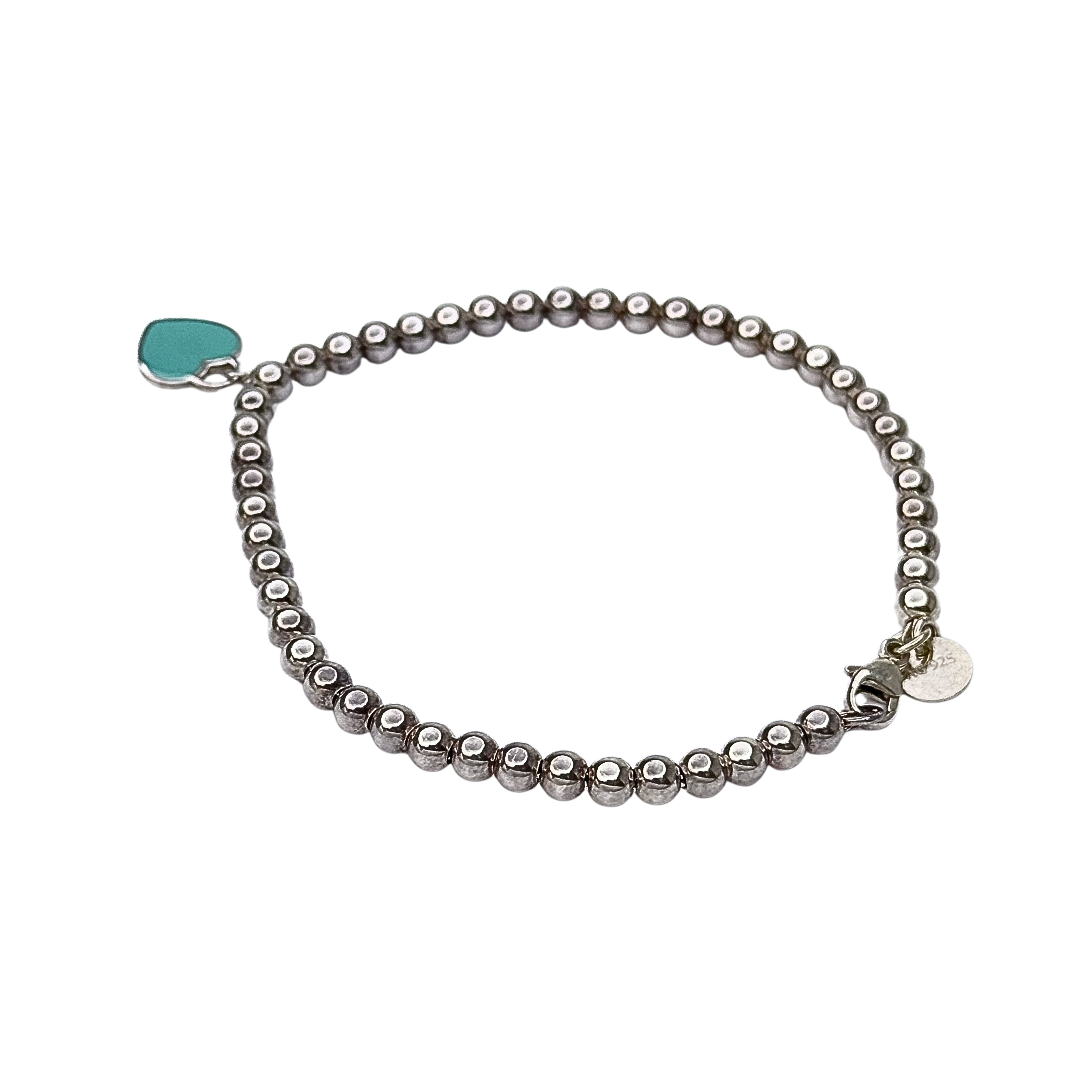 Tiffany & Co Beaded Enamel Heart Bracelet Silver