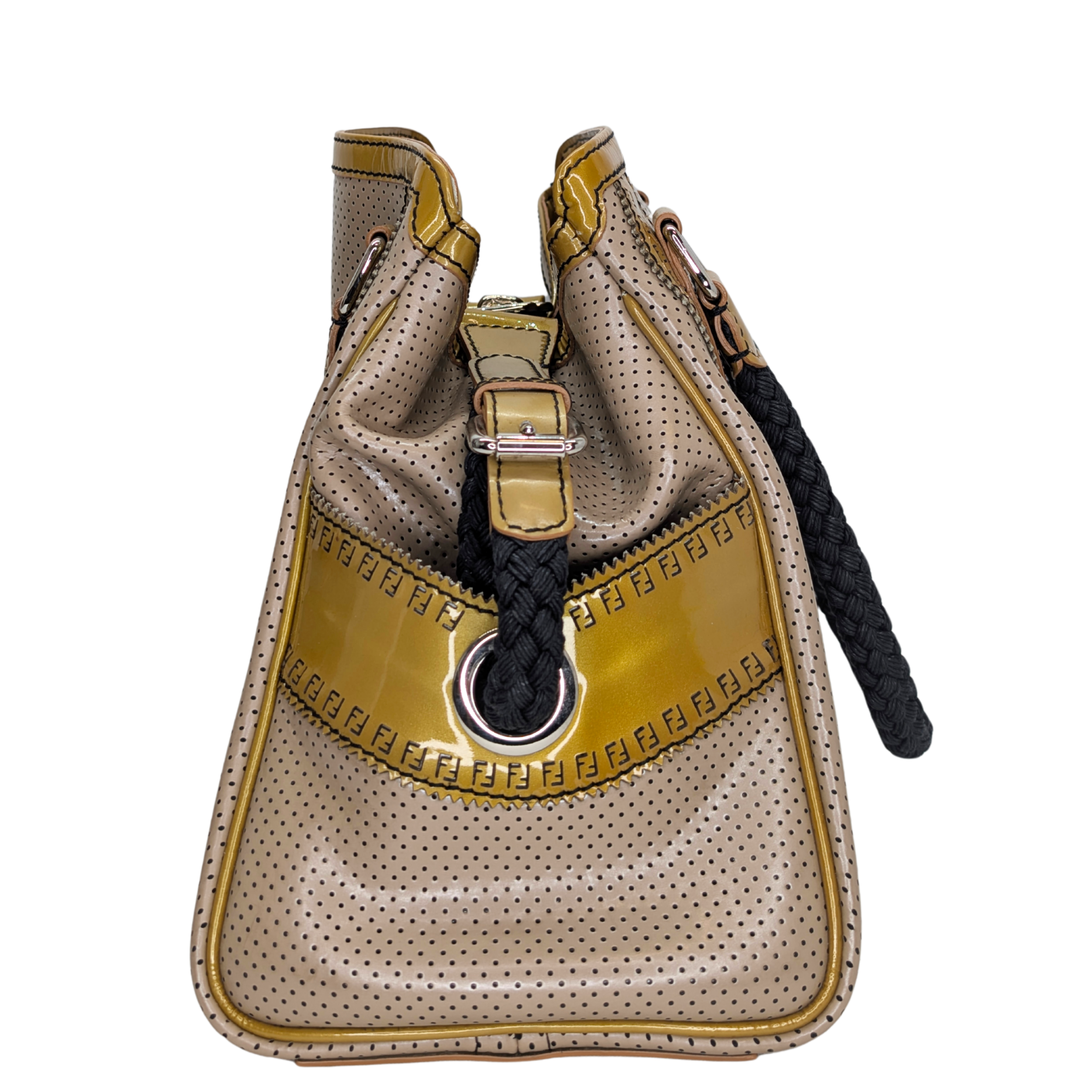 Fendi Perforated Patent Leather De Jour Tote Bag Gold