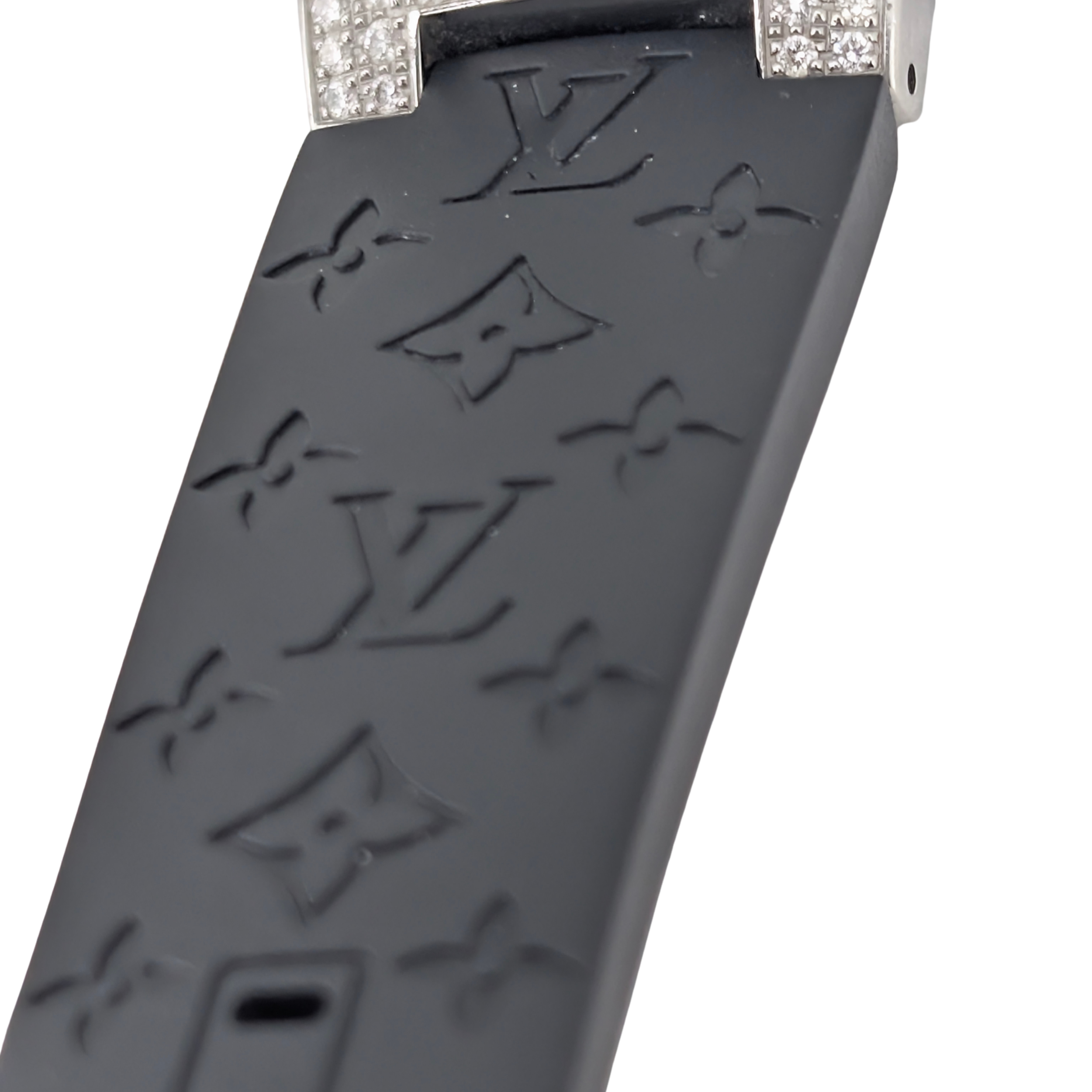 Louis Vuitton Tambour Q131Q Diamond Bezel & Dial Black Steel Watch