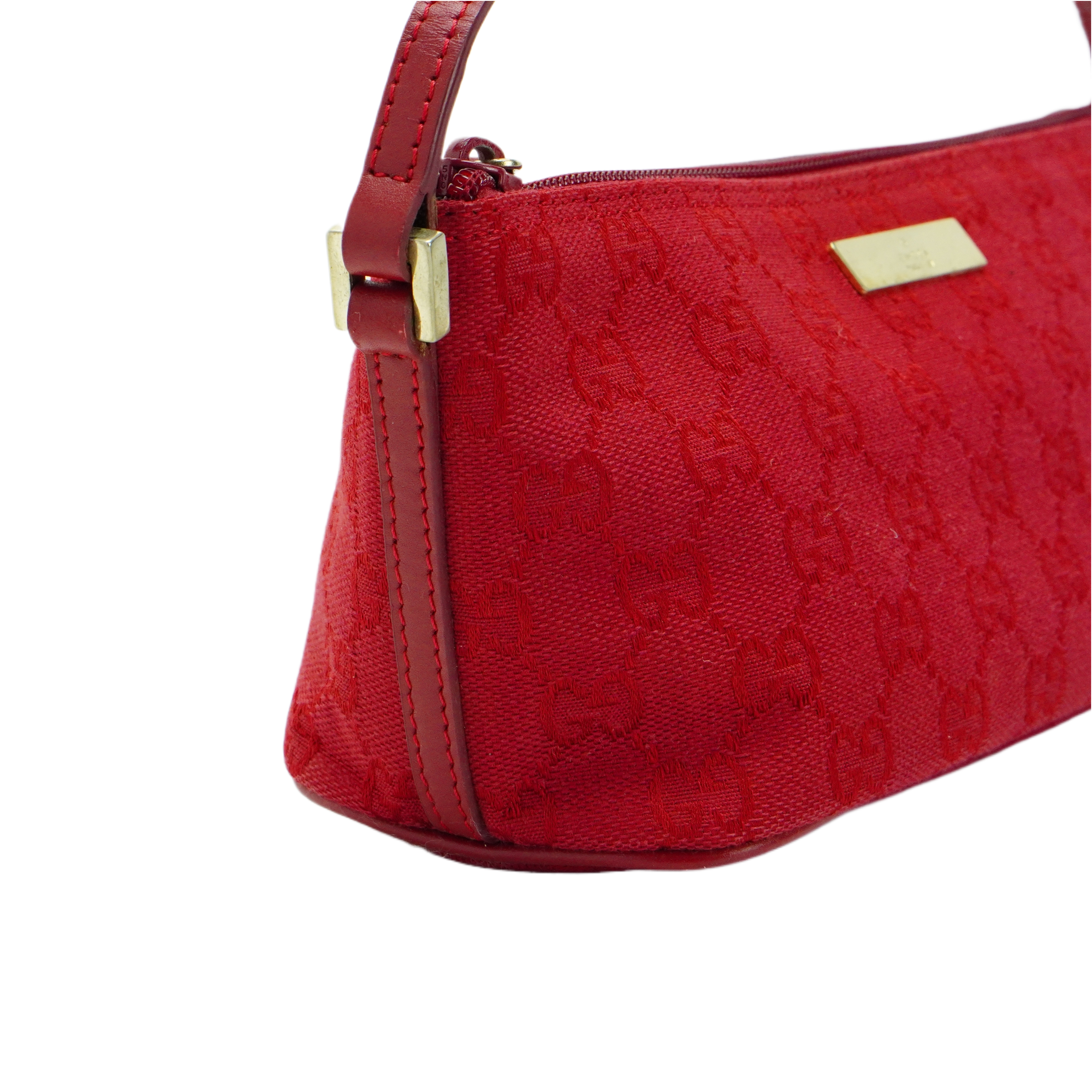 Gucci Cherry Red GG Monogram Boat Pochette Bag