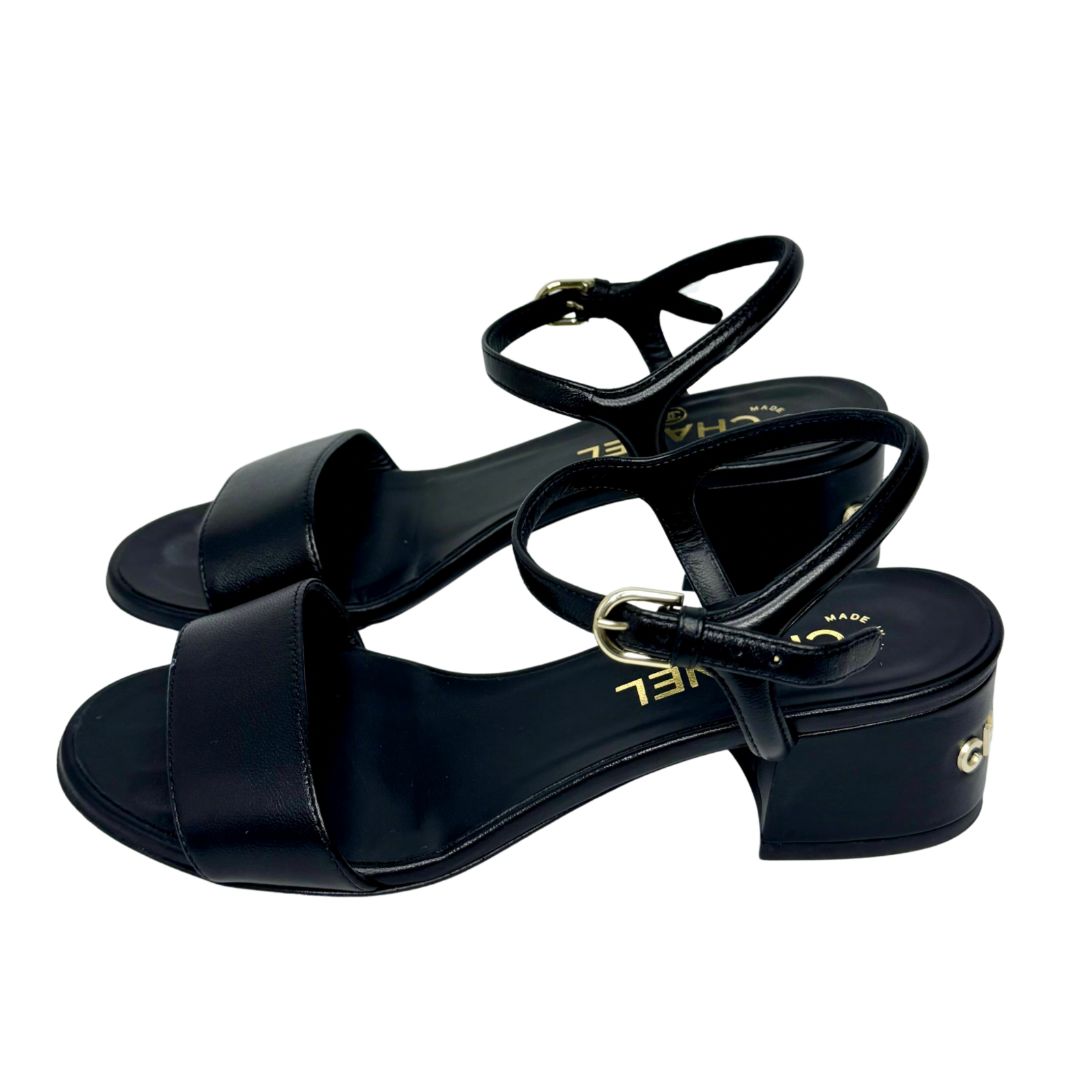 Chanel Black Lambskin Leather Classic Sandals – Size 36C